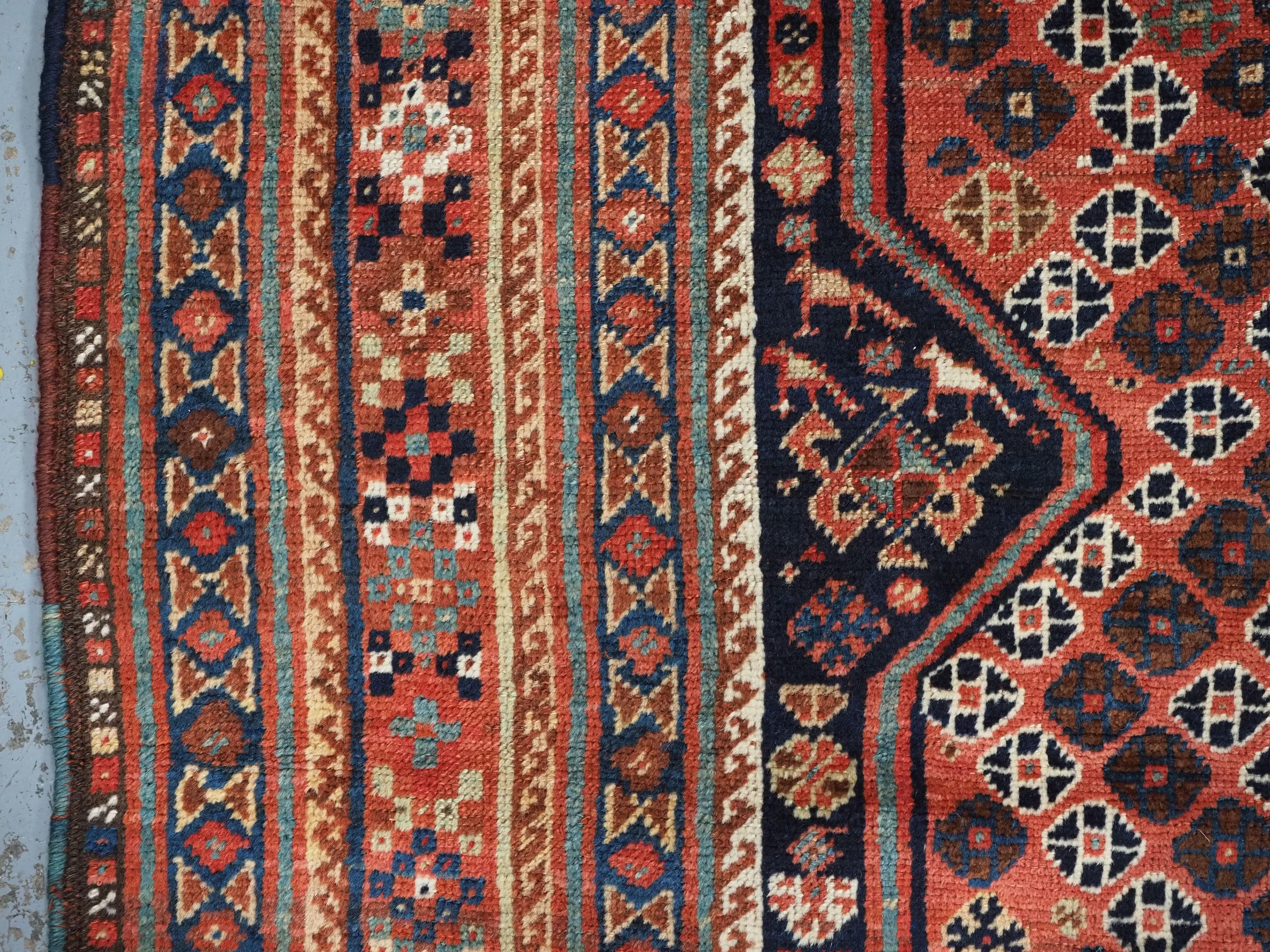 A good Antique Tribal Qashqai rug with diamond lattice design.  Circa 1880. For Sale 1