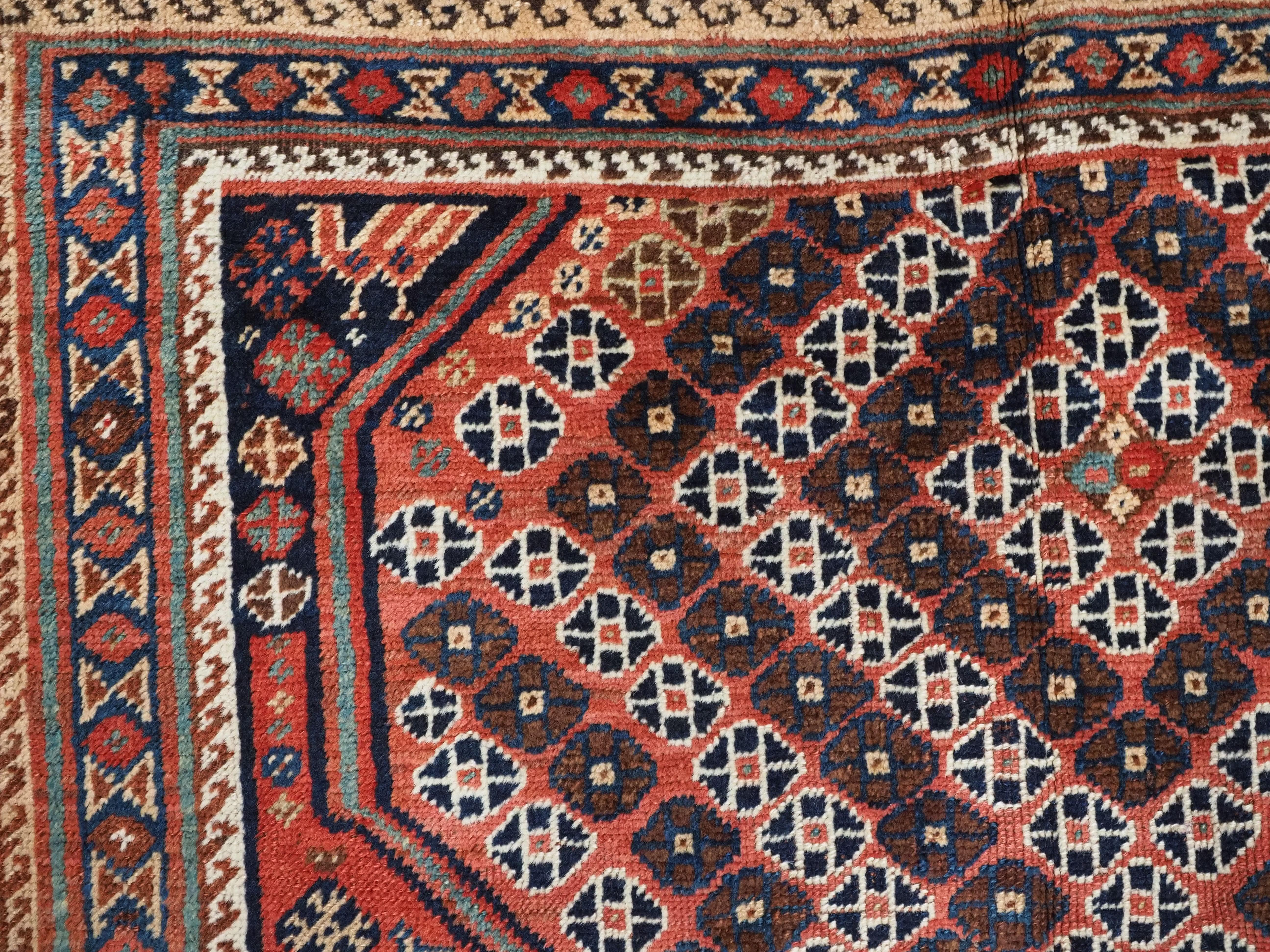 A good Antique Tribal Qashqai rug with diamond lattice design.  Circa 1880. For Sale 2