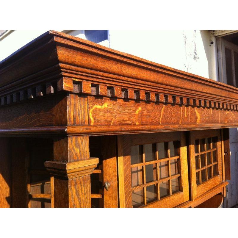 English Liberty & Co attr Arts & Crafts oak sideboard with Stylized Copper Floral Panels For Sale