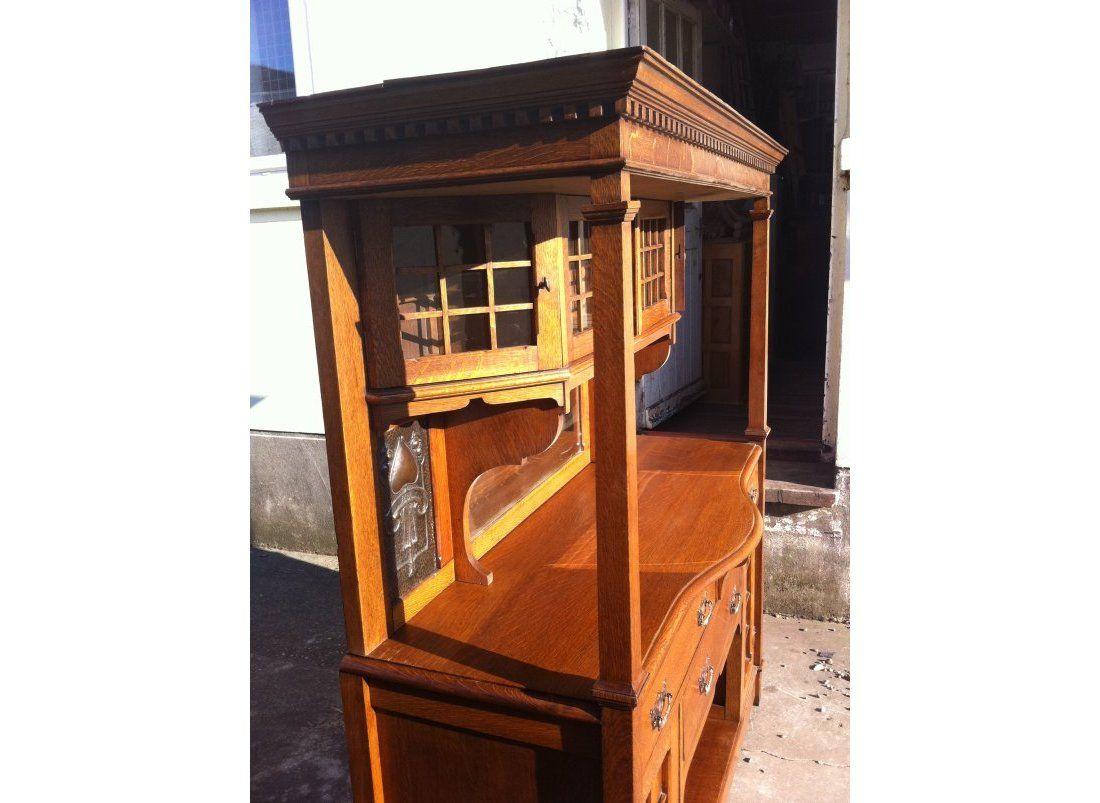 Liberty & Co attr Arts & Crafts oak sideboard with Stylized Copper Floral Panels In Good Condition For Sale In London, GB