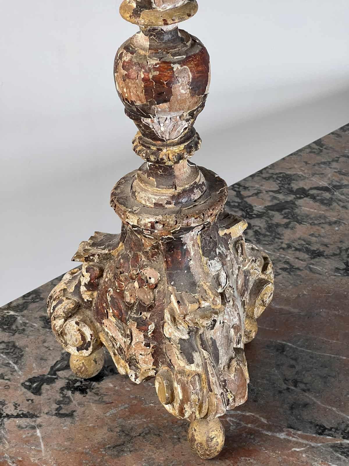 Hand-Carved A Good C18th Time Worn Candle Stick For Sale