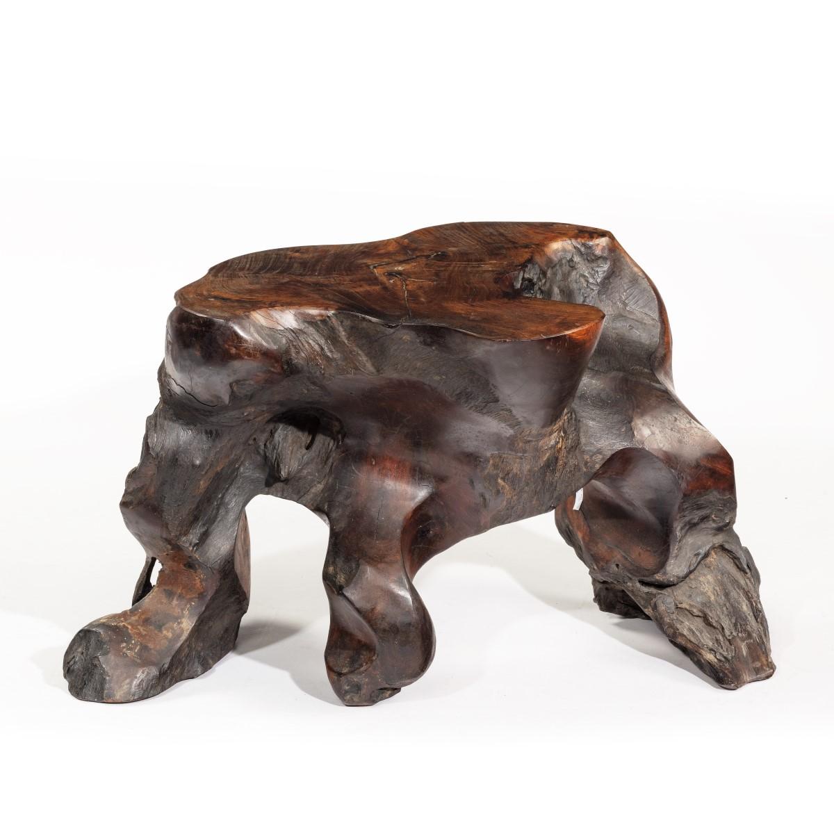 A good Chinese rootwood stool, of organic form with three legs. Chinese, circa 1860.