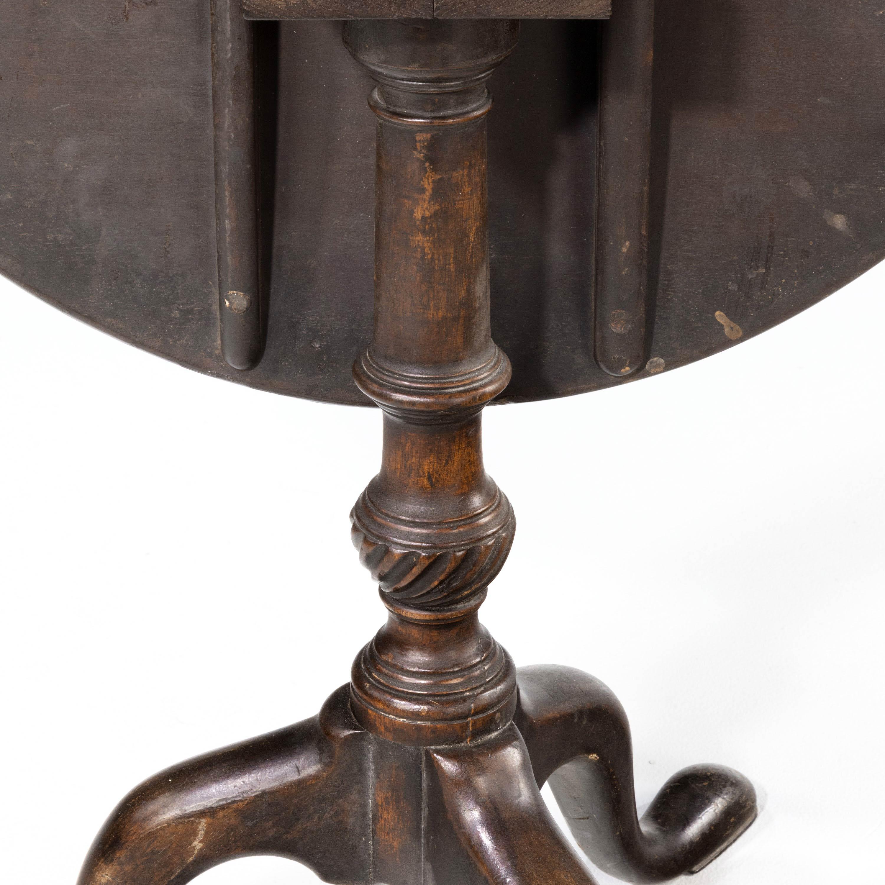 A good George III period mahogany tripod table. A circular top upon a turned and cast stem with three down swept legs. Excellent original color and patina.
  