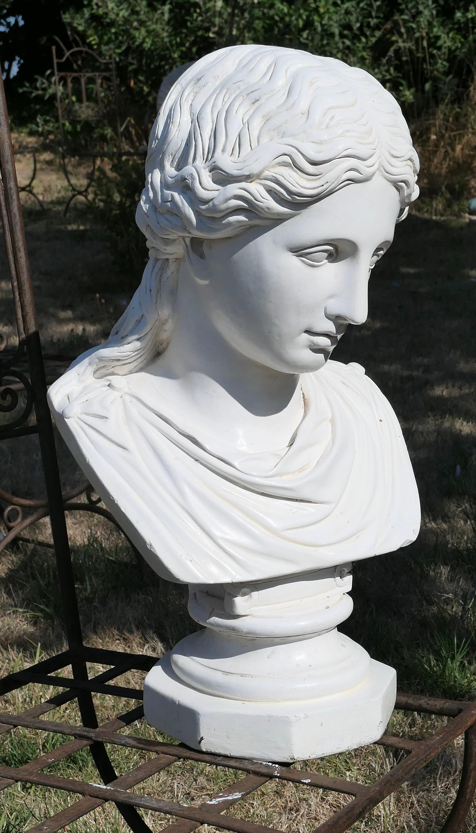 A good large bust of a Roman Lady in the Pre-Raphealite style

This is a good quality bust, the young woman has a fey demeanour and
long, thick, wavy hair which is tied back falling over her neck
The Bust is made in plaster it is in nice