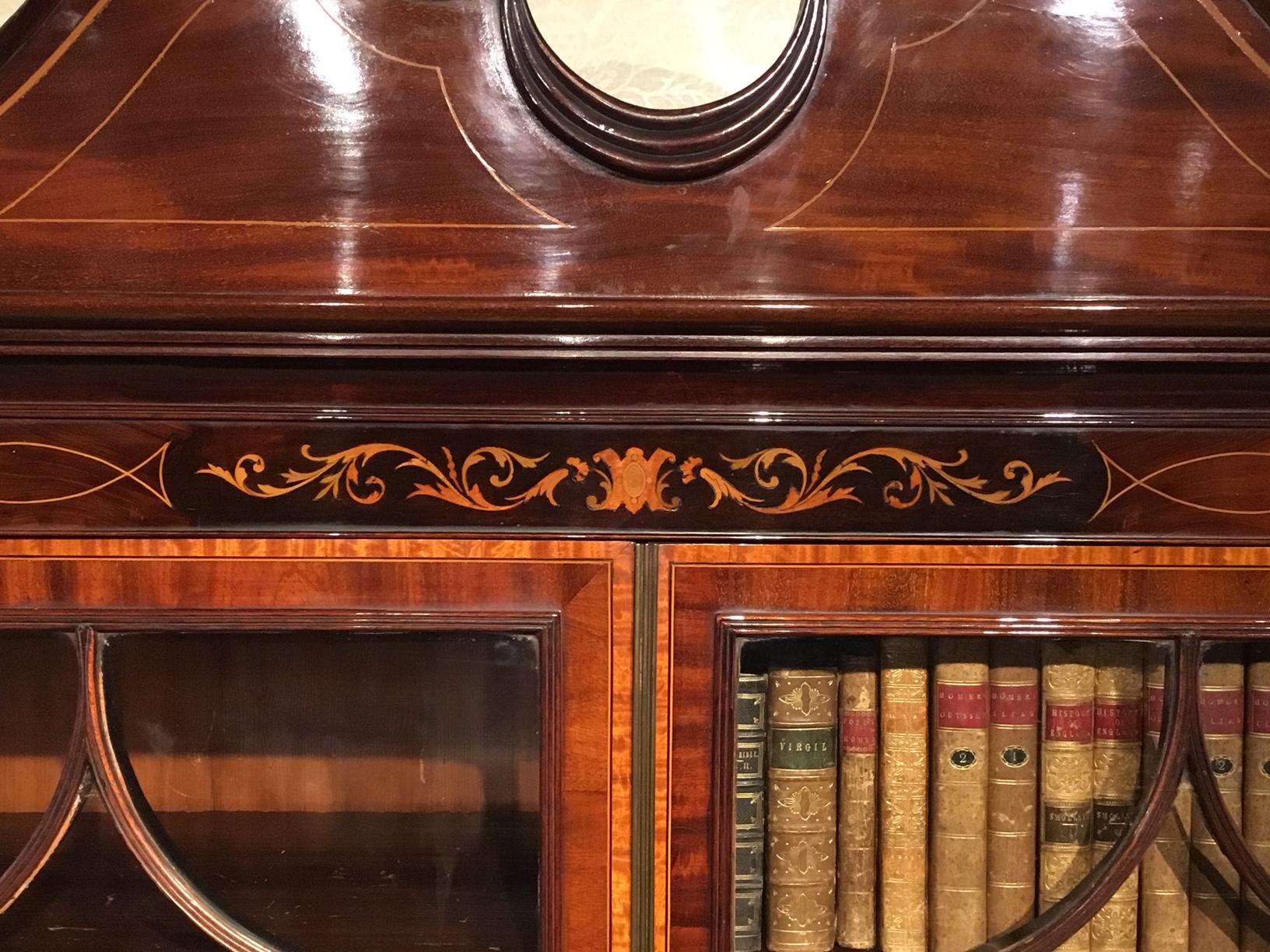 Good Mahogany Inlaid Edwardian Period Secretaire Bookcase In Excellent Condition In Darwen, GB