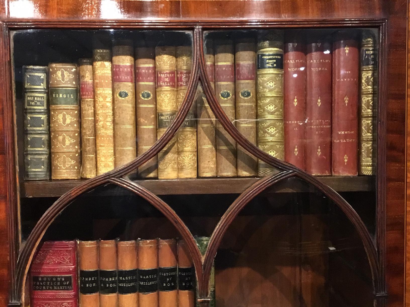Early 20th Century Good Mahogany Inlaid Edwardian Period Secretaire Bookcase