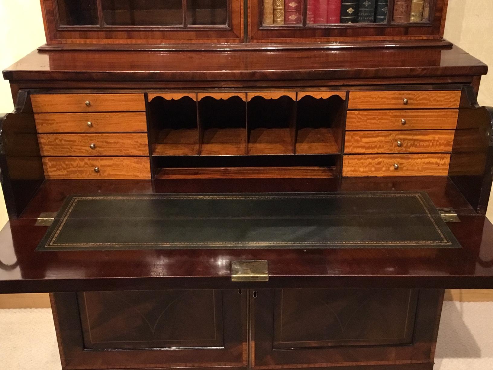 Good Mahogany Inlaid Edwardian Period Secretaire Bookcase 1