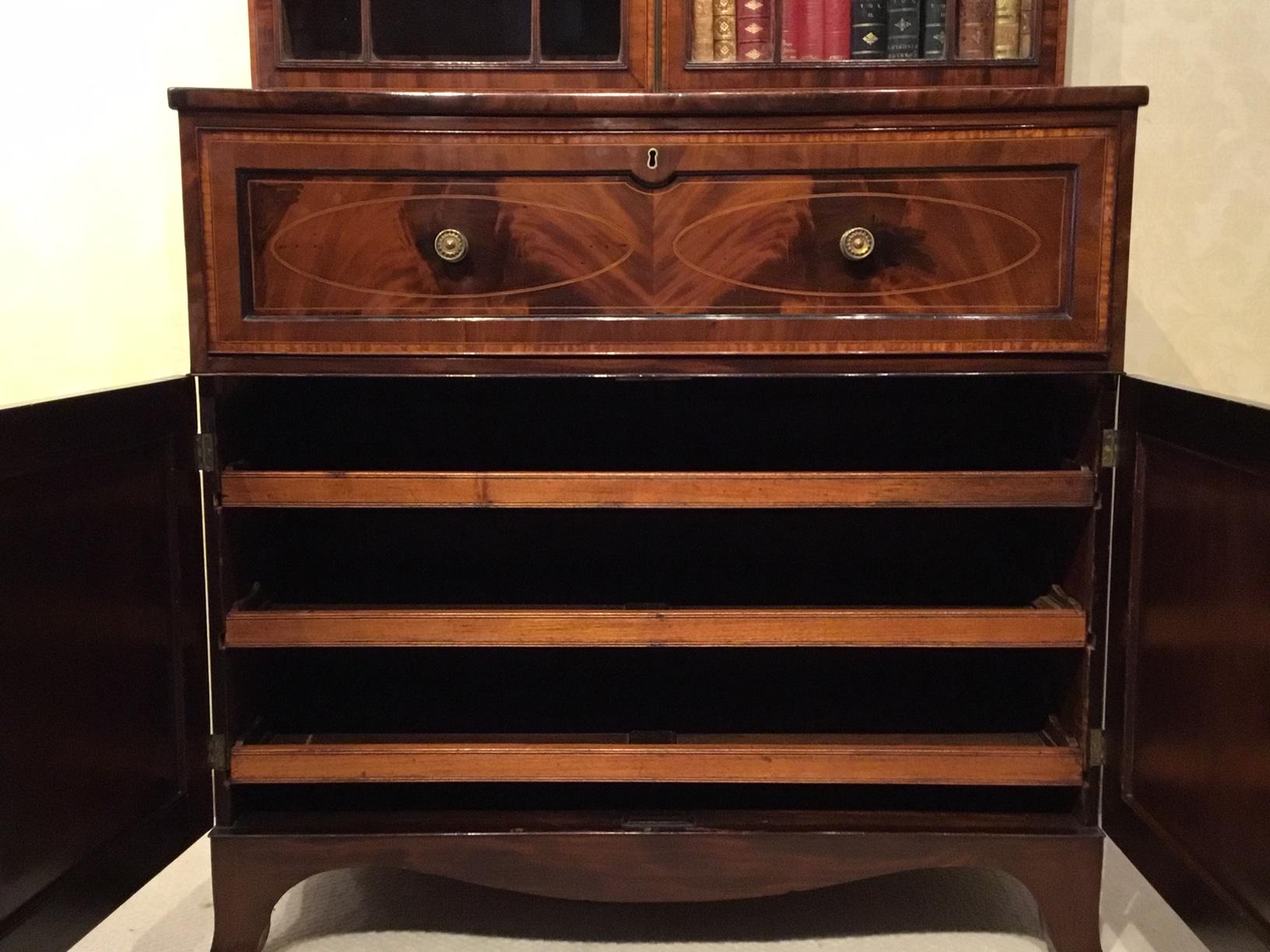 Good Mahogany Inlaid Edwardian Period Secretaire Bookcase 2