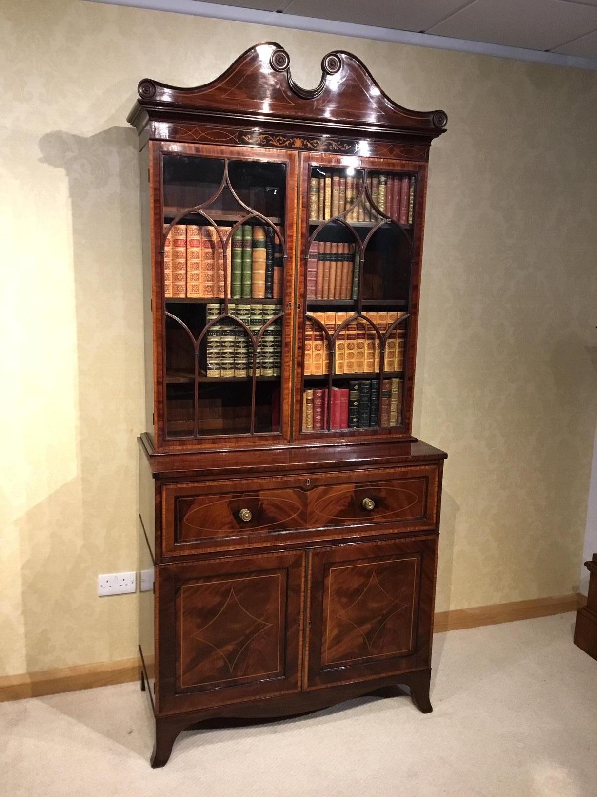 Good Mahogany Inlaid Edwardian Period Secretaire Bookcase 3