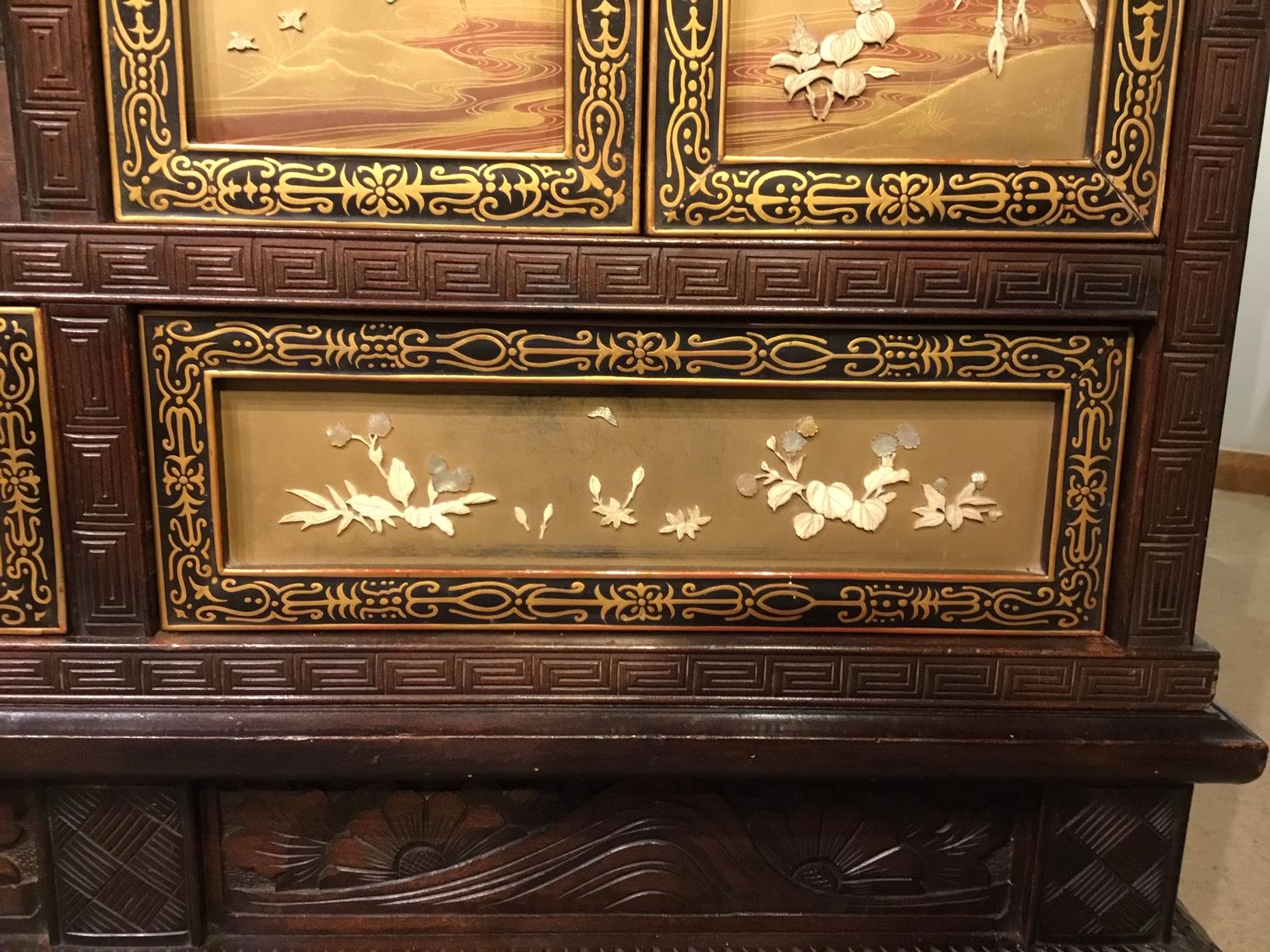 Hardwood Good Meiji Period Shibayama Cabinet For Sale
