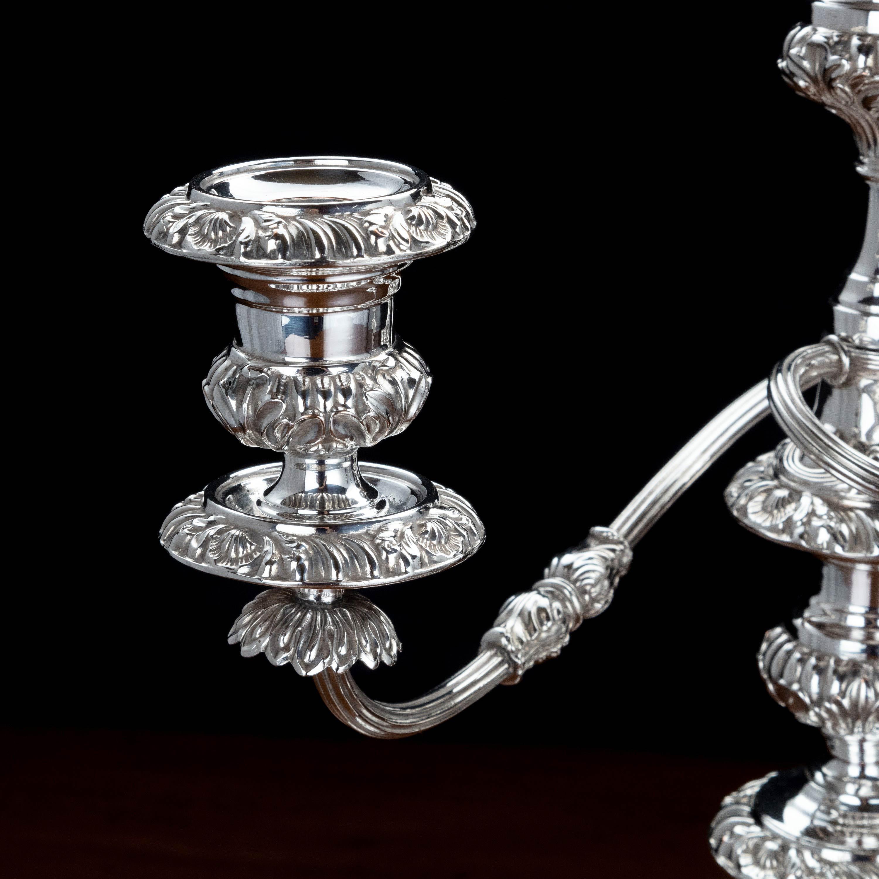 English Good Pair of 19th Century Sheffield-Plated Candelabra