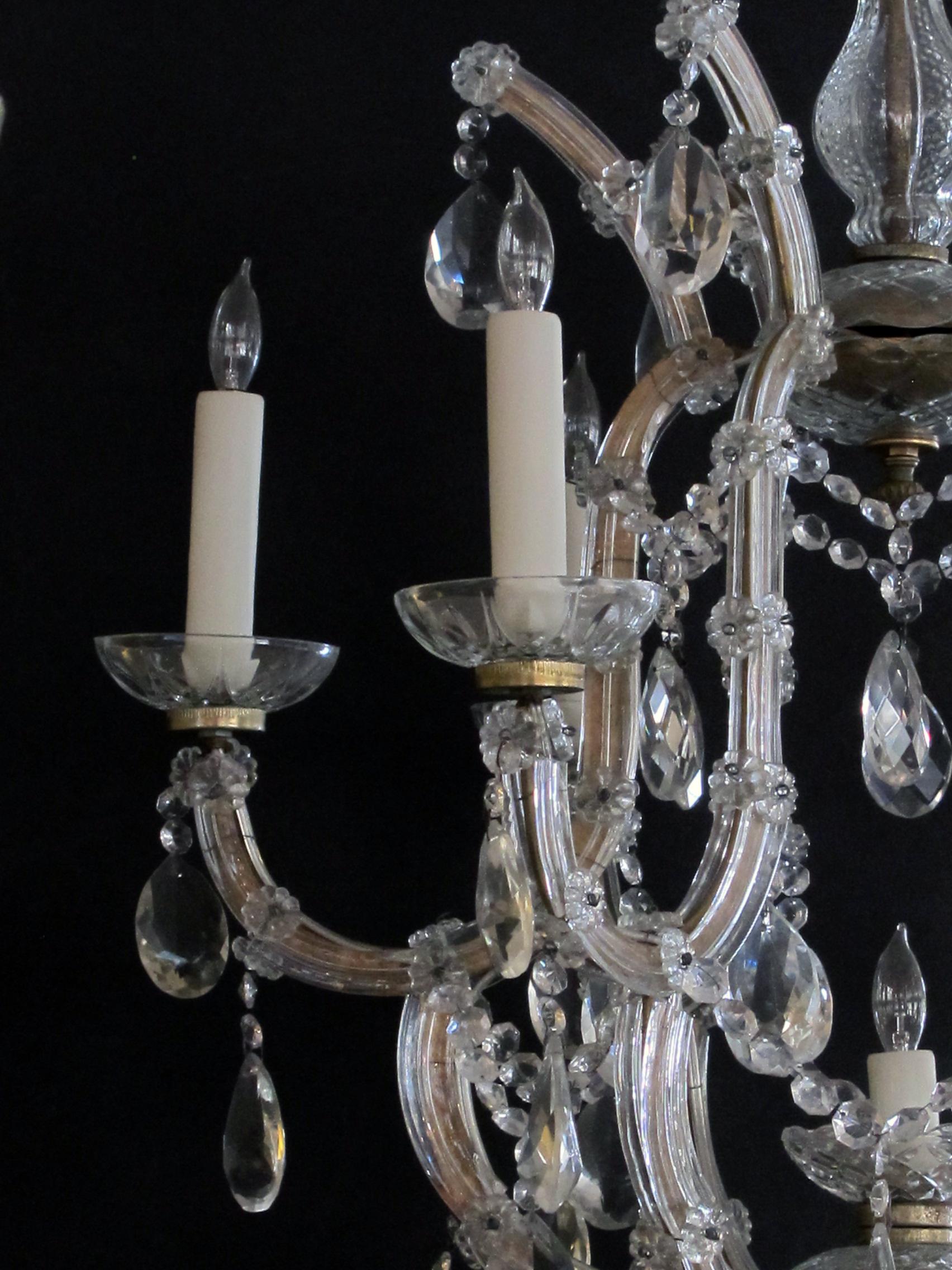 Rococo Good Pair of Continental Maria Theresa Basket-Form Glass & Crystal Chandeliers For Sale
