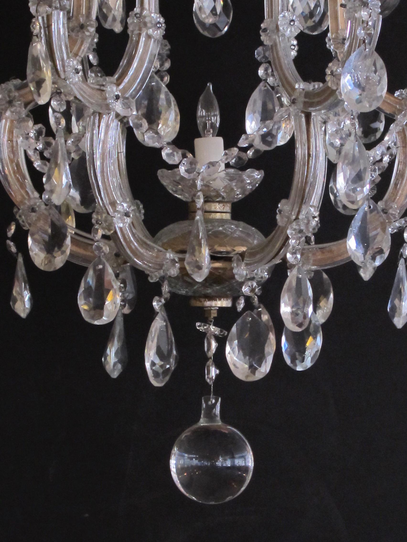 Austrian Good Pair of Continental Maria Theresa Basket-Form Glass & Crystal Chandeliers For Sale