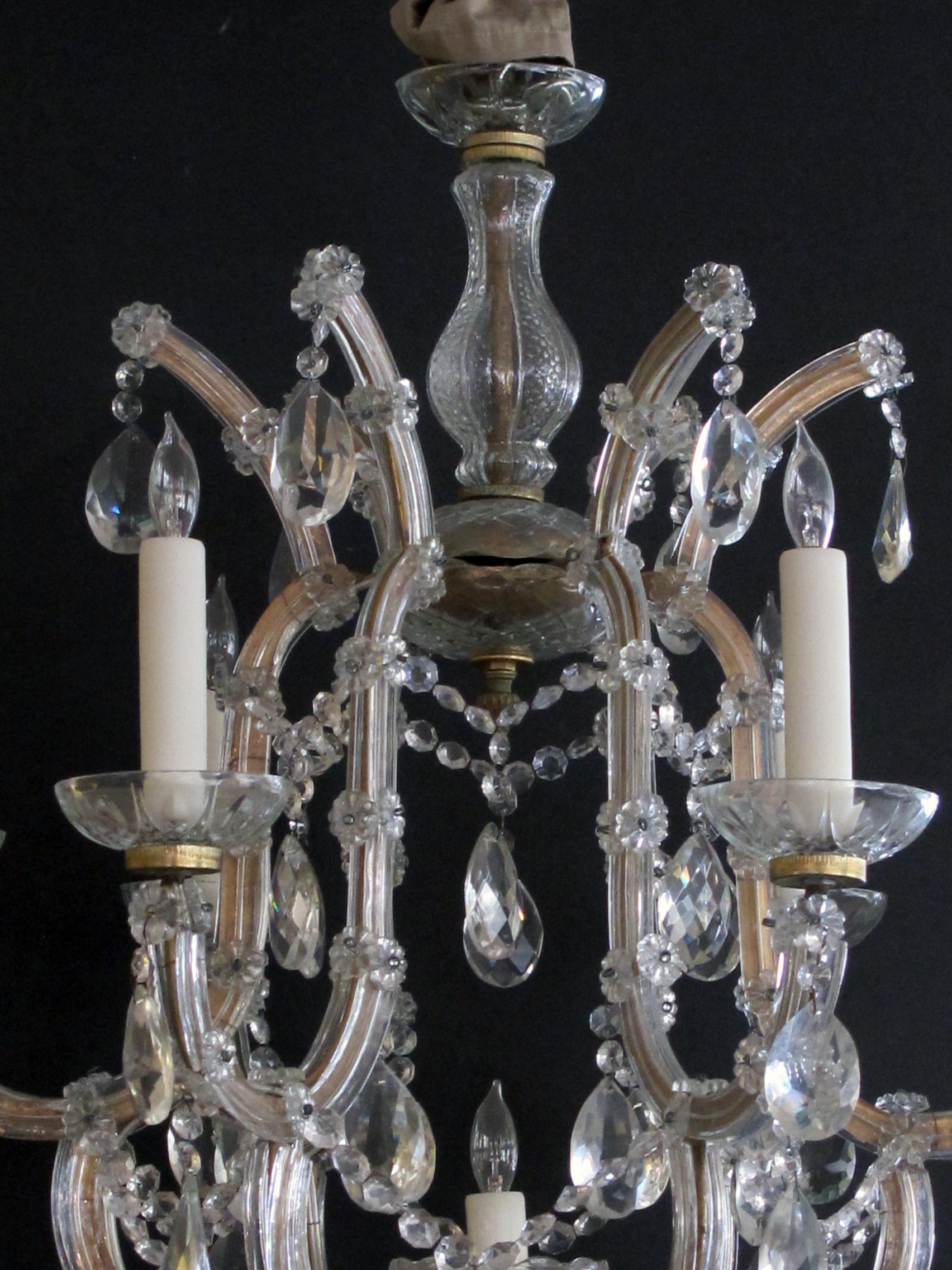 Good Pair of Continental Maria Theresa Basket-Form Glass & Crystal Chandeliers In Excellent Condition For Sale In San Francisco, CA