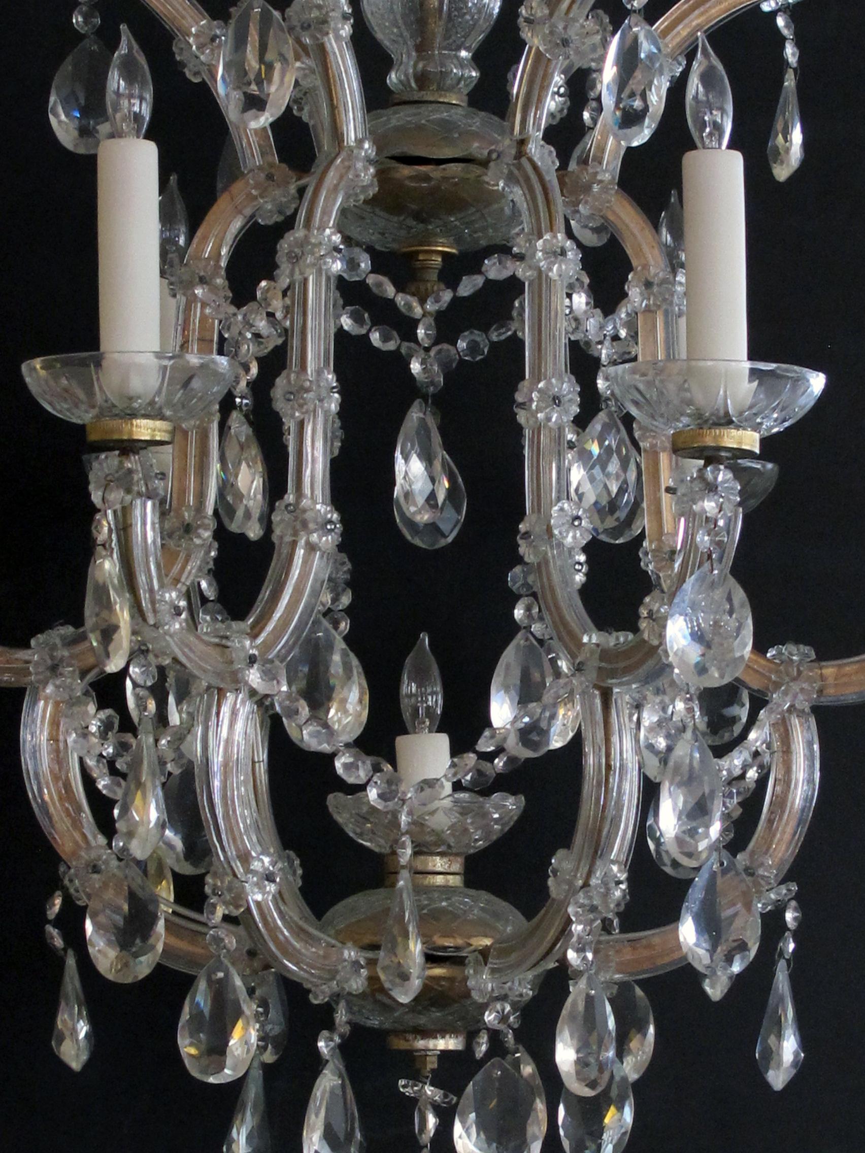 Mid-20th Century Good Pair of Continental Maria Theresa Basket-Form Glass & Crystal Chandeliers For Sale