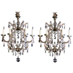 Good Pair of Continental Maria Theresa Basket-Form Glass 
Crystal Chandeliers