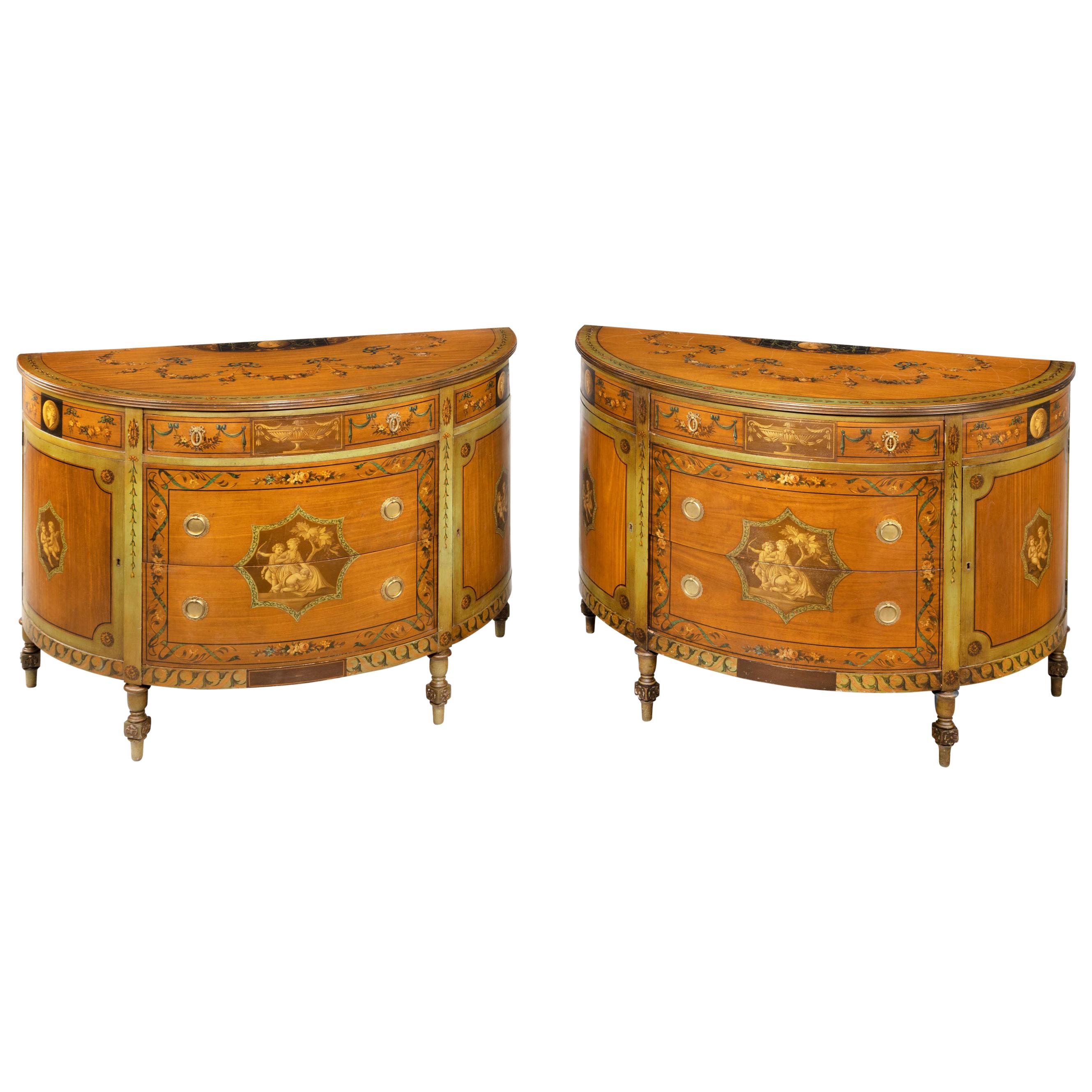 Good Pair of Early 20th Century Sheraton Revival Satinwood Commodes