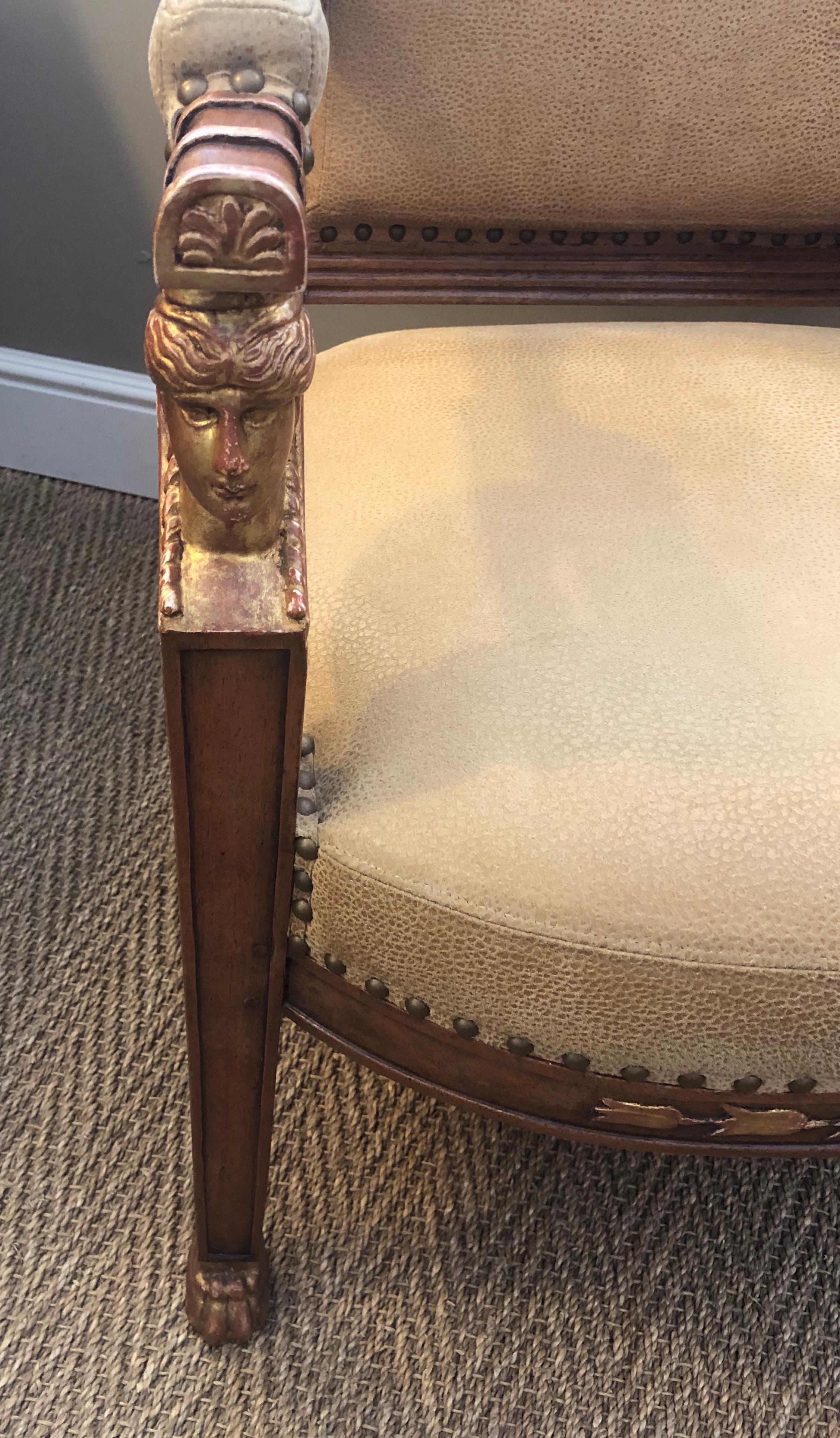 Carved A Good Pair of French Empire Armchairs with Sphinx-Head Motifs