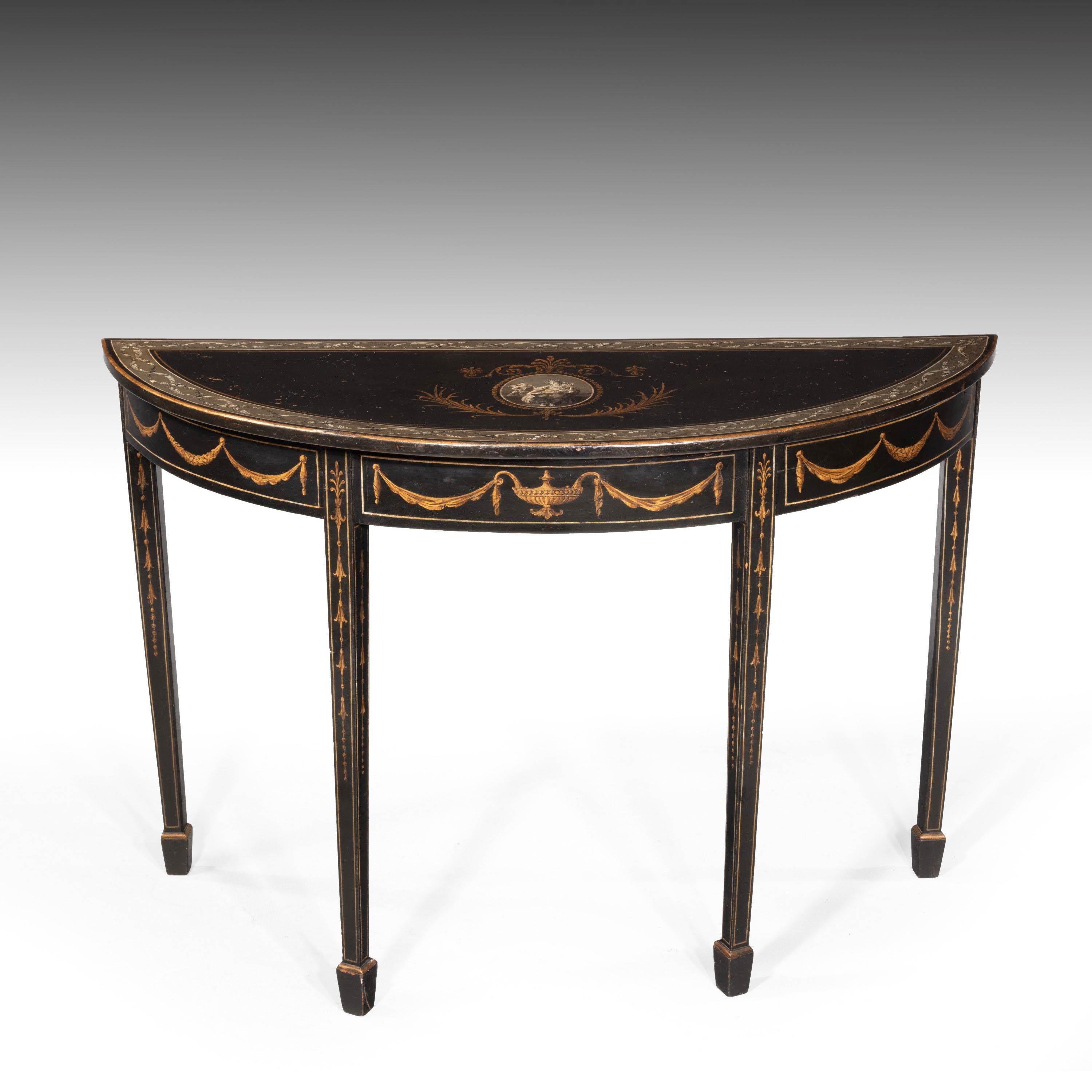 English Good Pair of Late George III Period Demilune Tables