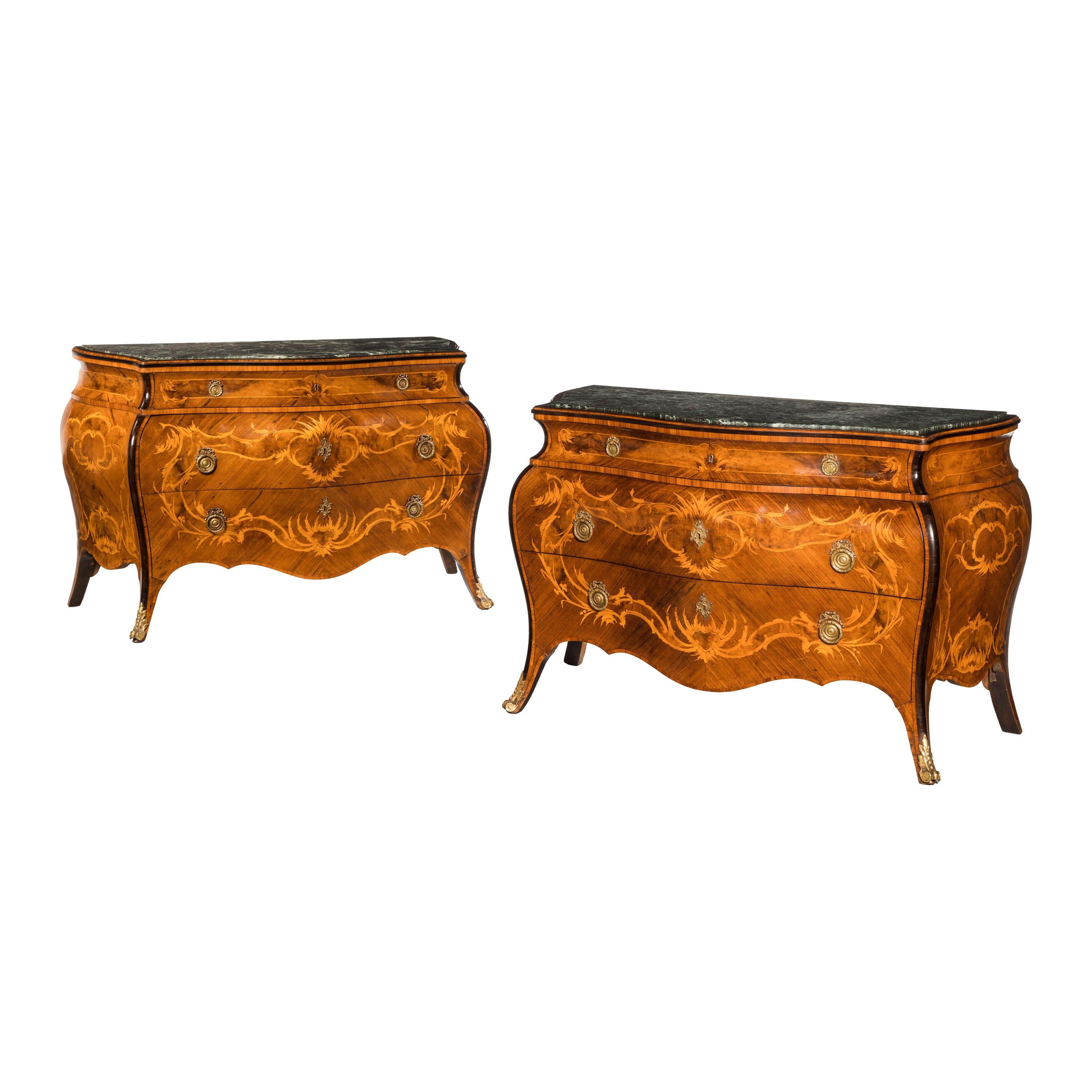 Good Pair of Northern European Walnut Parquetry and Marquetry Commodes For Sale
