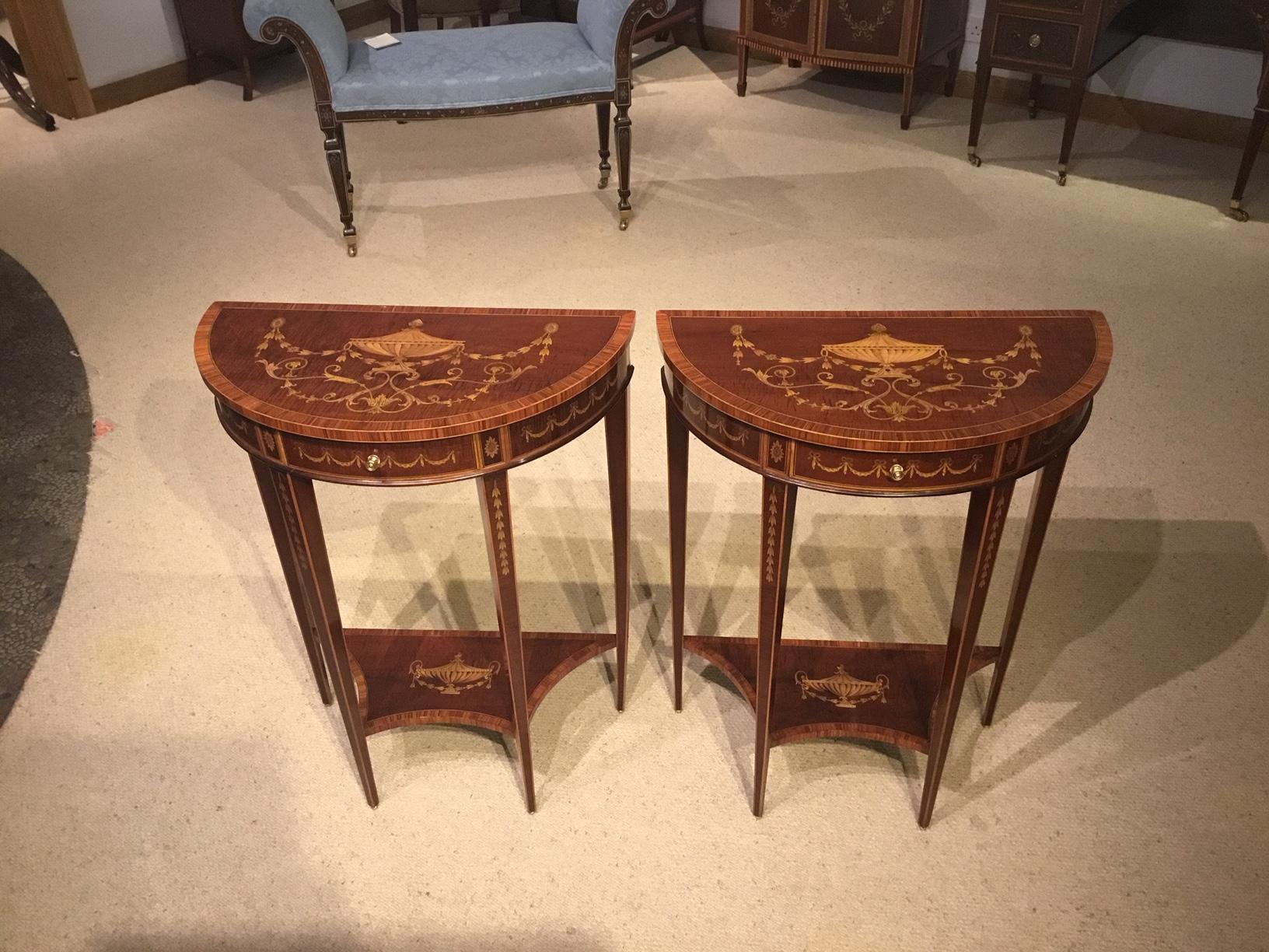 Good Pair of Sheraton Designed Demi Lune Pier Tables For Sale 4