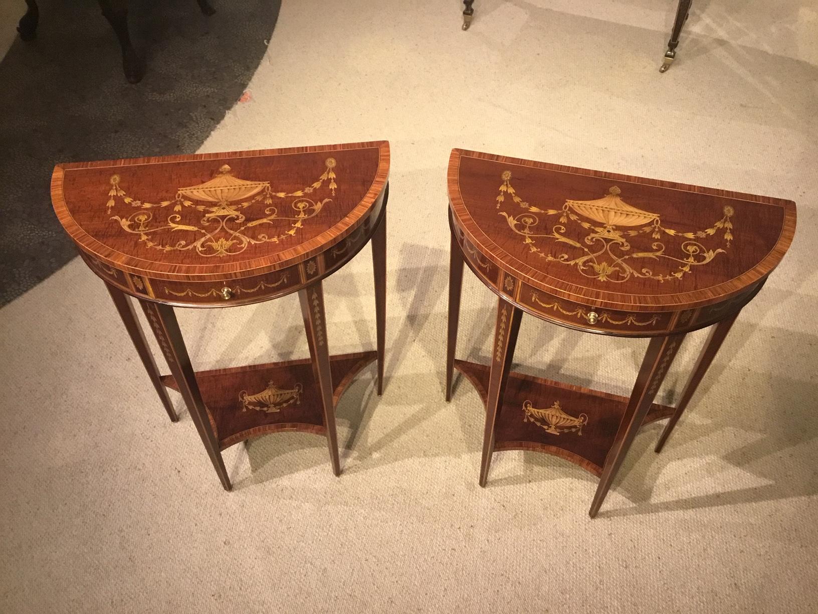Good Pair of Sheraton Designed Demi Lune Pier Tables For Sale 6