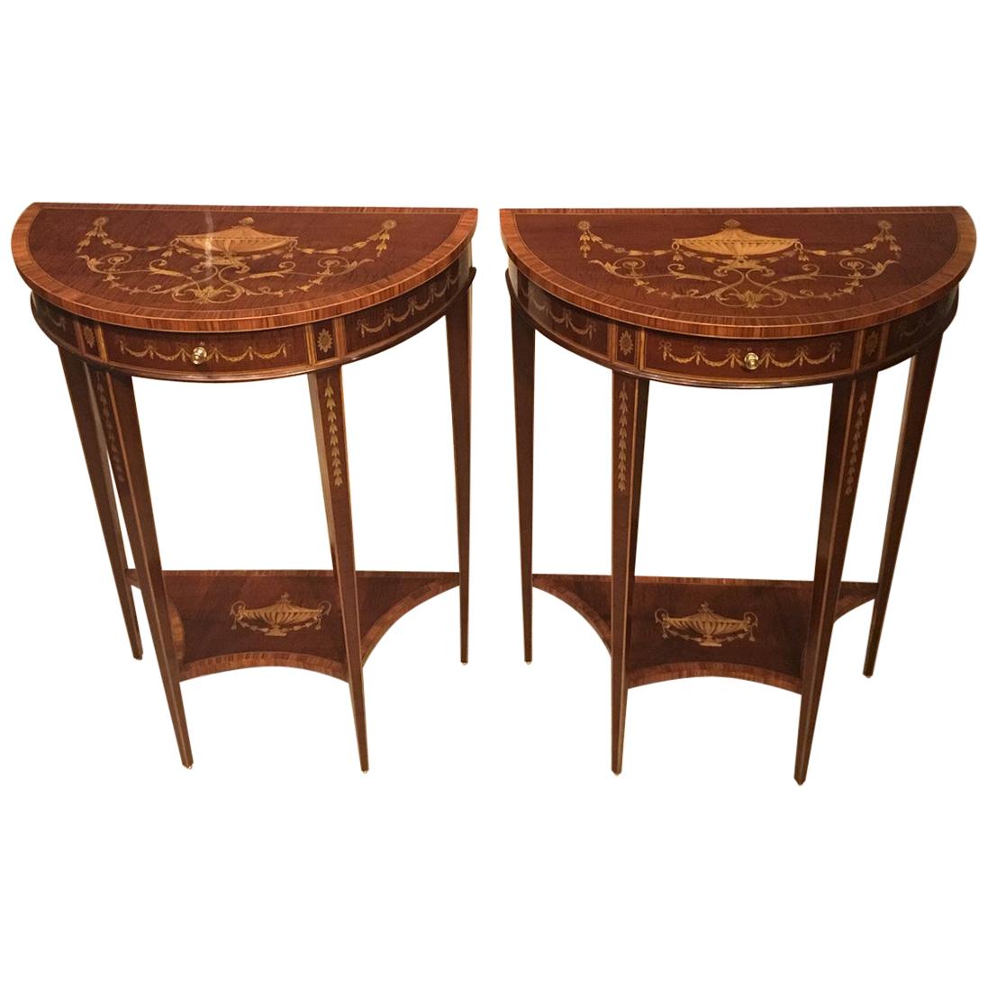 Good Pair of Sheraton Designed Demi Lune Pier Tables For Sale