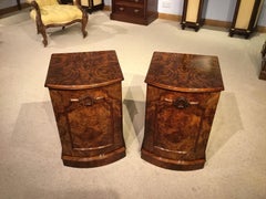 Good Pair of Small Burr Walnut Victorian Period Bedside Cupboards