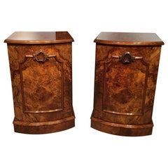 Antique Good Pair of Small Burr Walnut Victorian Period Bedside Cupboards