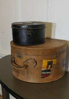 A Good Quality 19th Century Leather Hat Box and One Metal