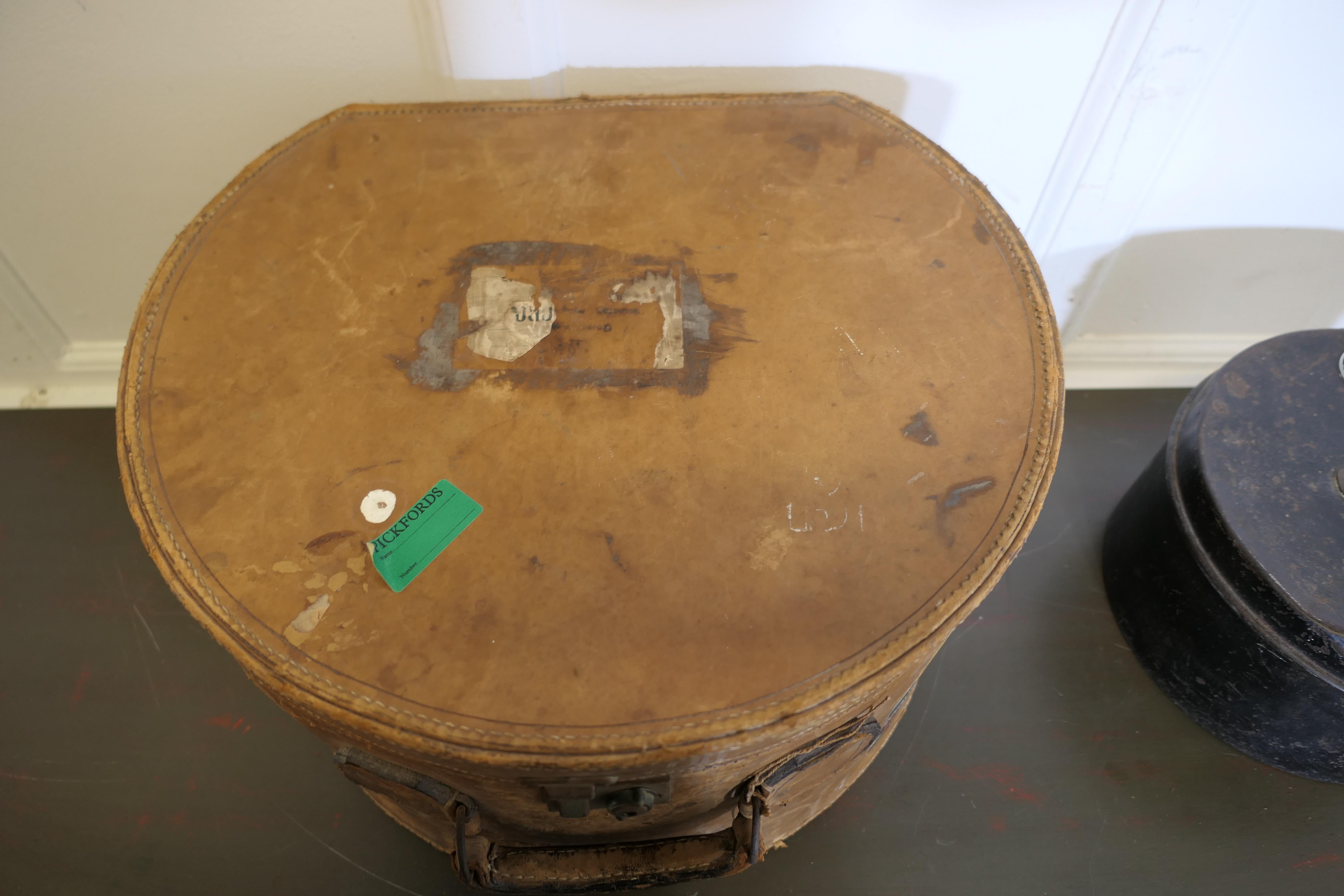 Early 20th Century A Good Quality 19th Century Leather Hat Box and One Metal For Sale