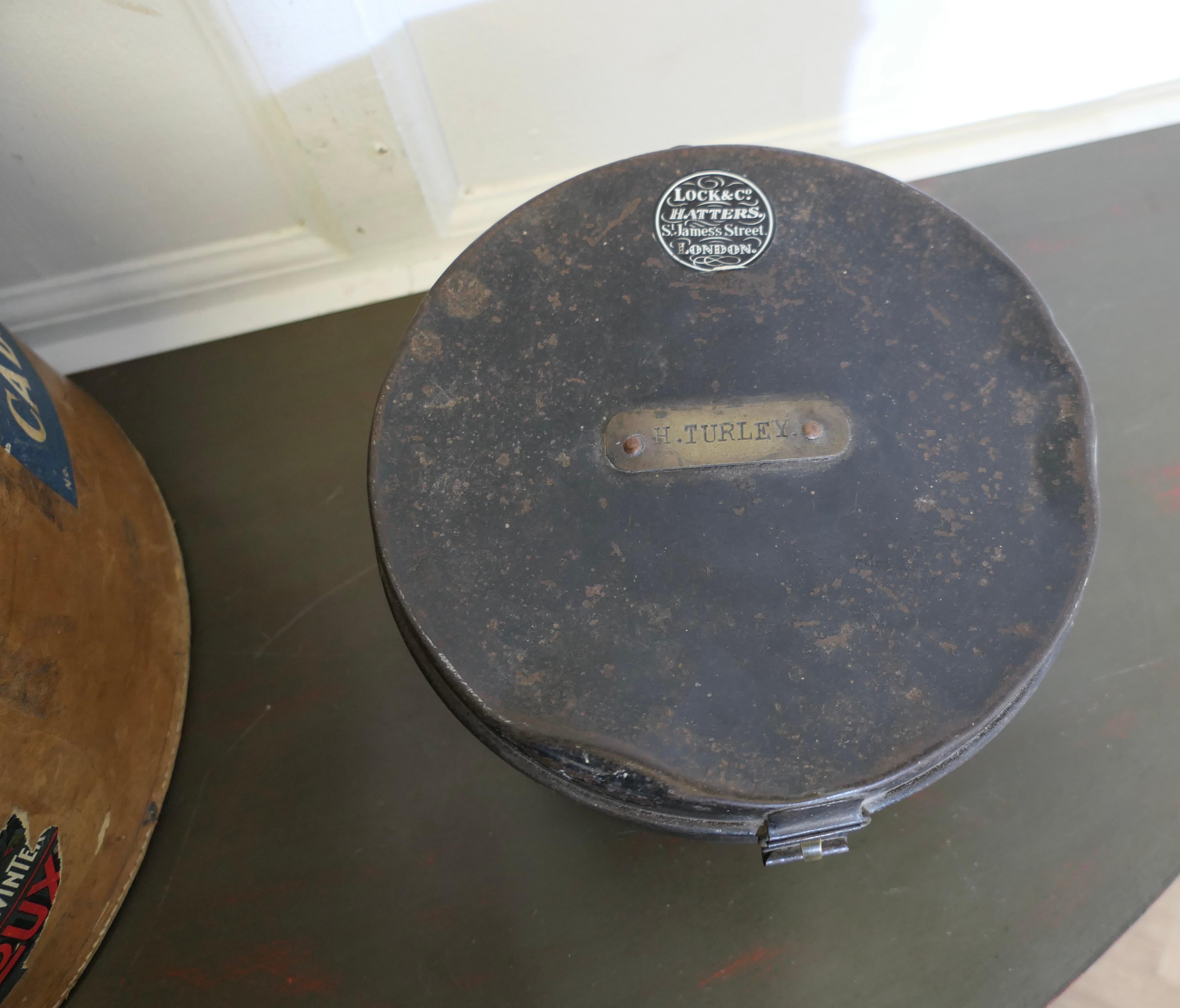 A Good Quality 19th Century Leather Hat Box and One Metal For Sale 1