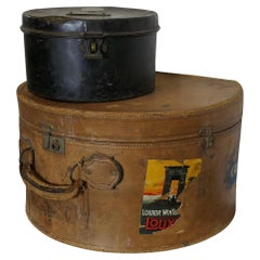 A Good Quality 19th Century Leather Hat Box and One Metal