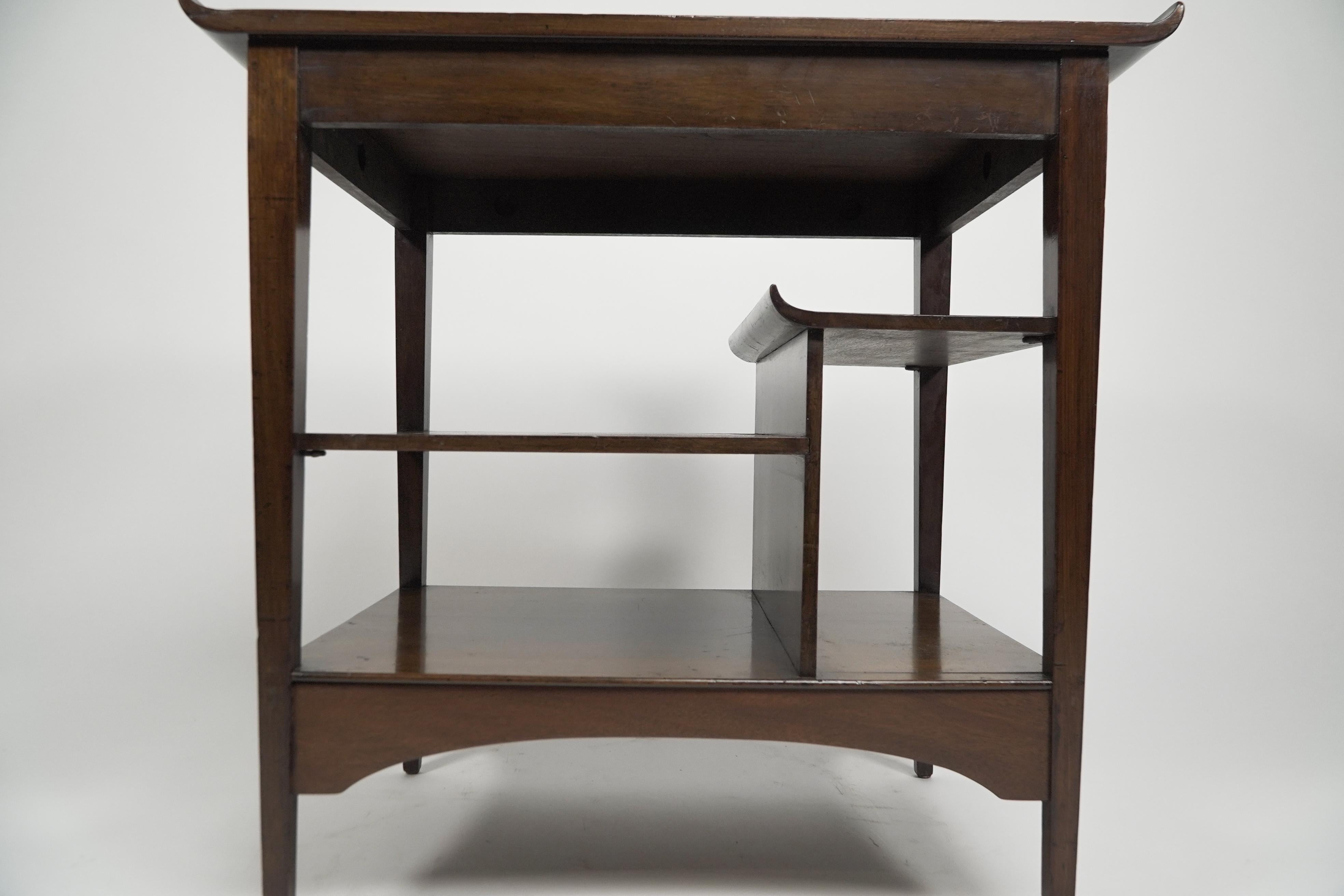 An Aesthetic Movement Walnut side table with Torii gate style curving uprights. For Sale 8