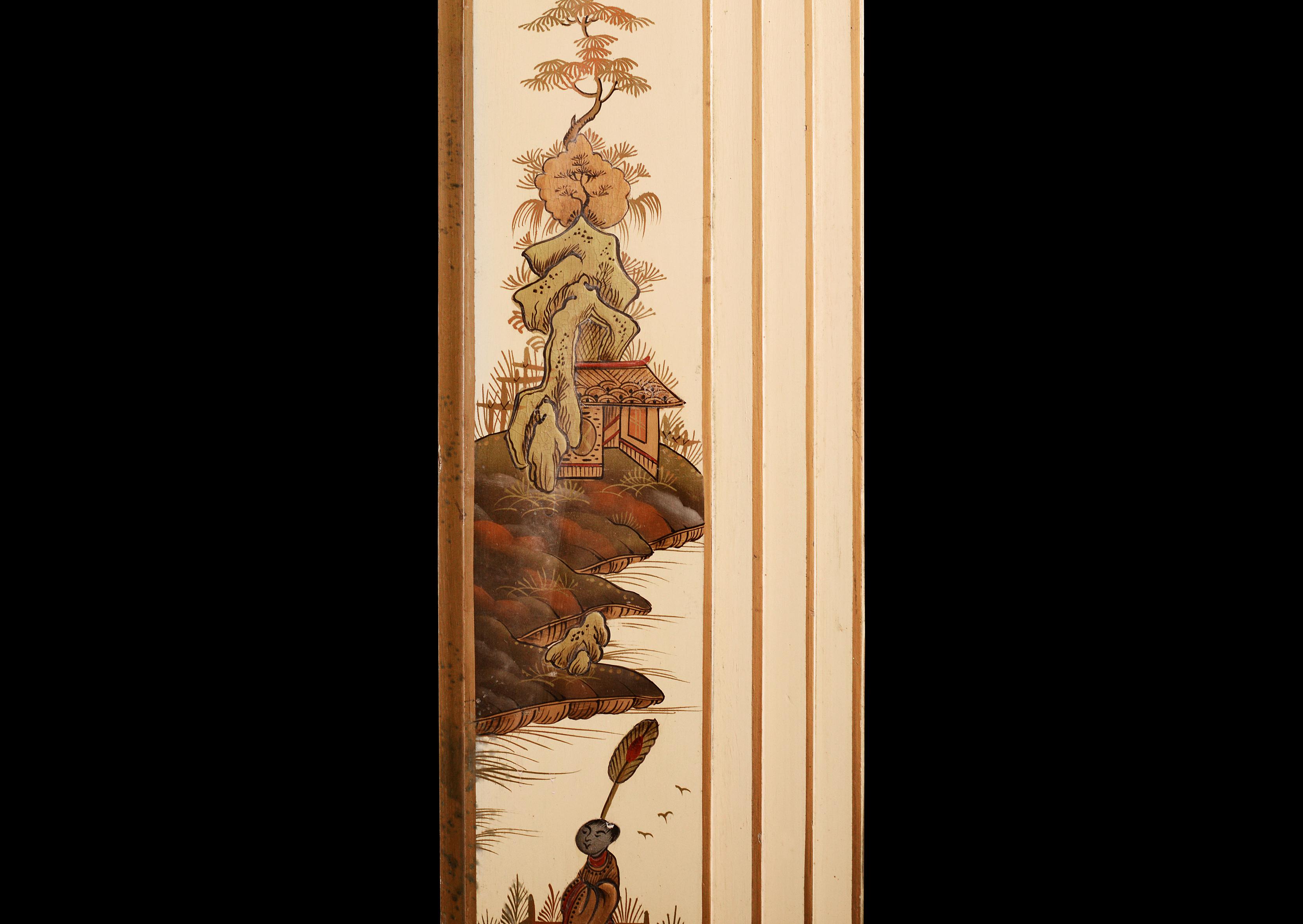 English Good Quality Art Deco 'Chinoiserie' Painted Timber Fireplace For Sale