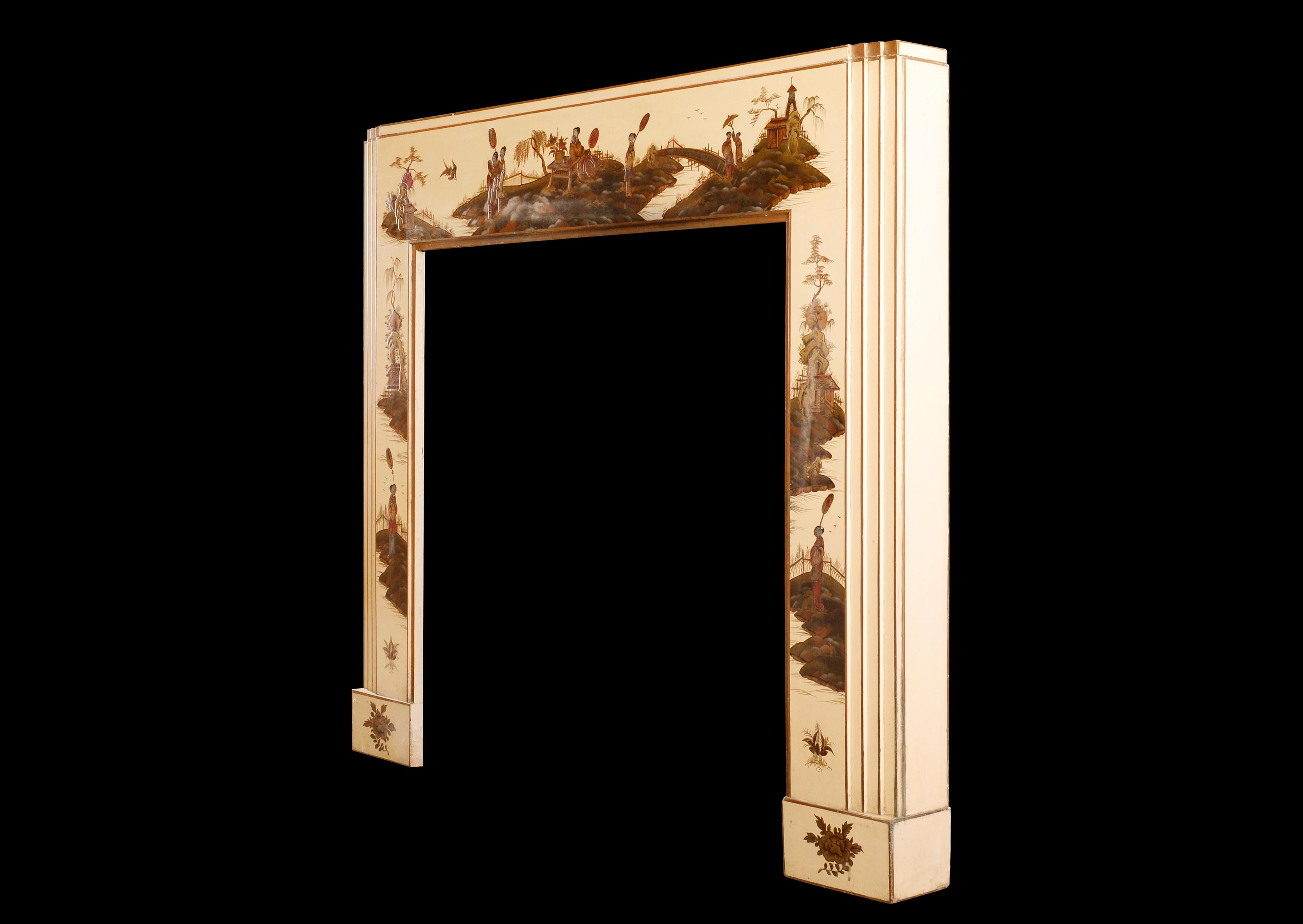Good Quality Art Deco 'Chinoiserie' Painted Timber Fireplace In Good Condition For Sale In London, GB
