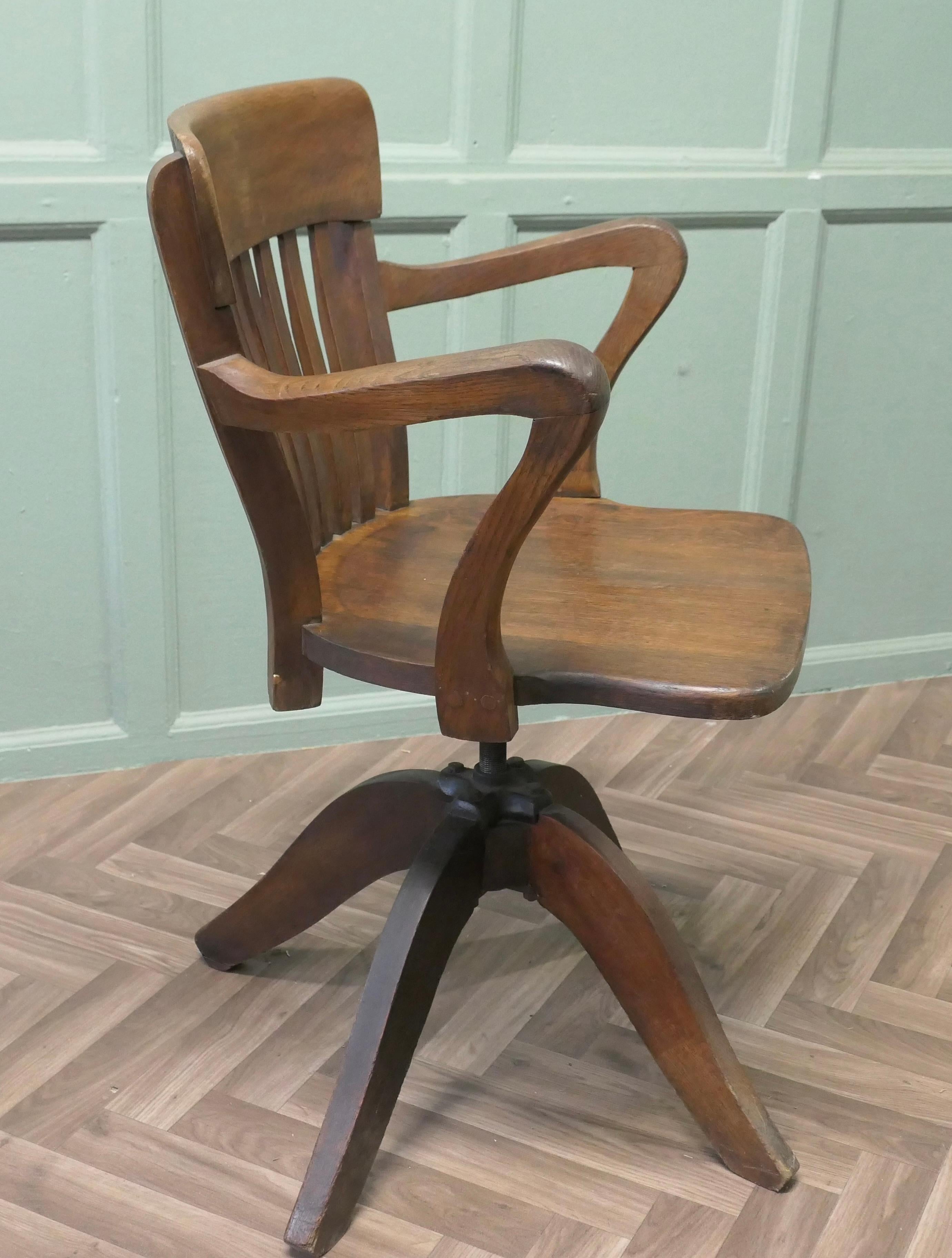 Early 20th Century A Good Quality Art Deco Desk Chair The Chair has an attractive deep curving back For Sale