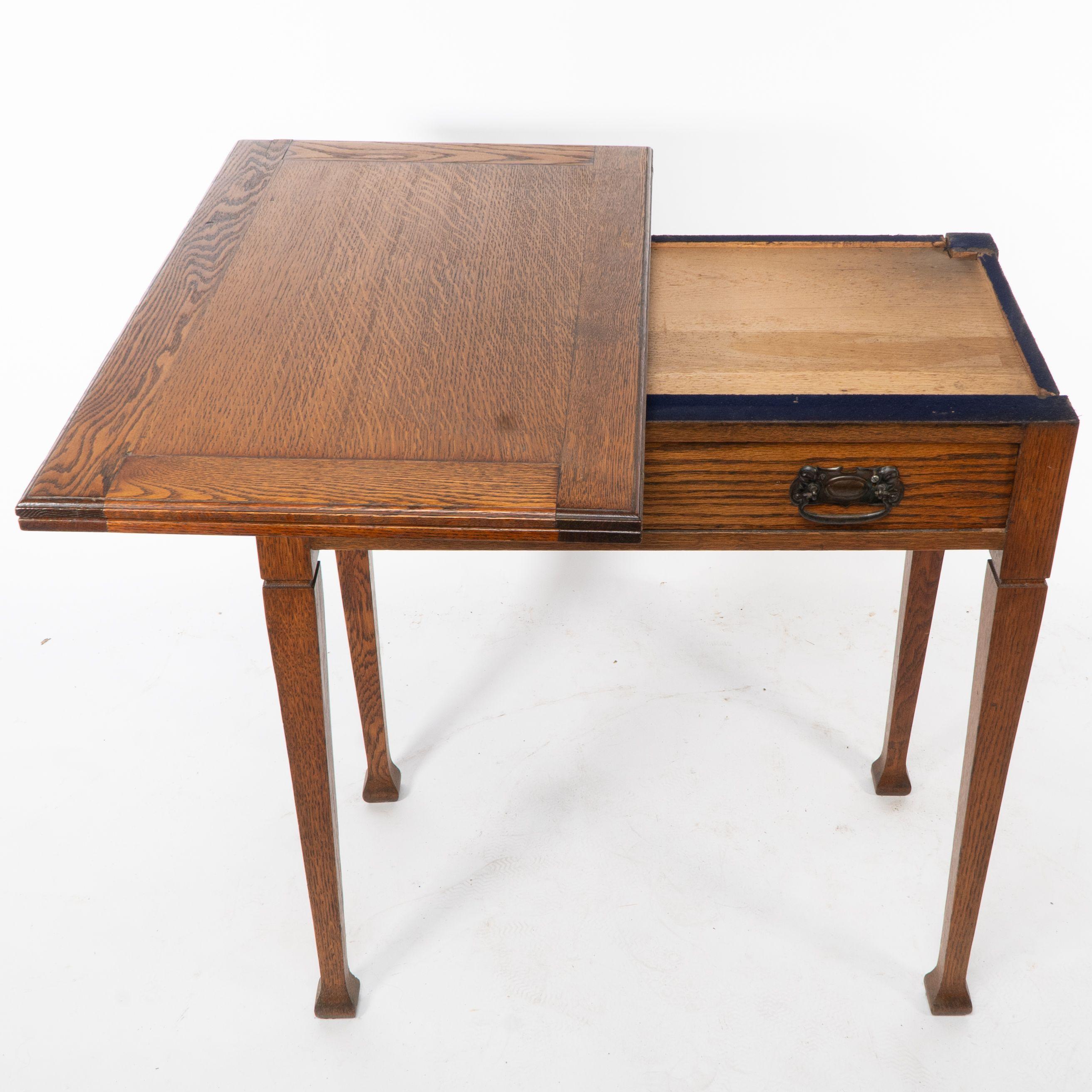 A good quality Arts and Crafts single drawer card or games table For Sale 4