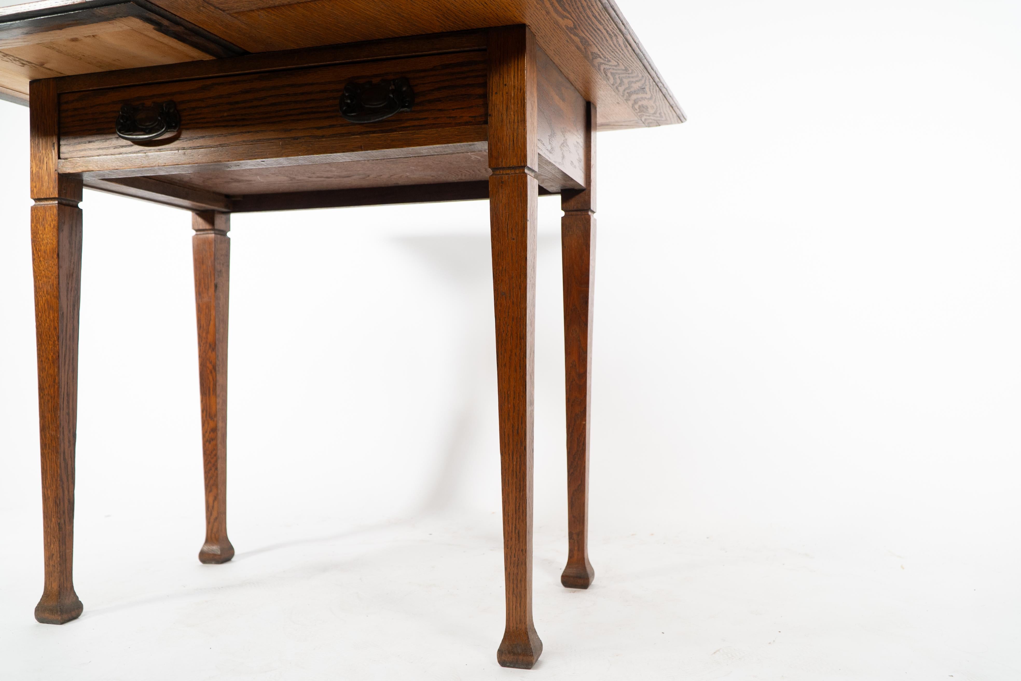 A good quality Arts and Crafts single drawer card or games table For Sale 9