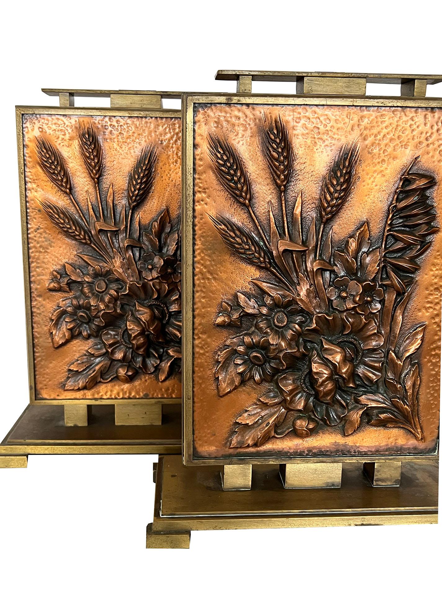 Ein Paar Albert Gilles-Lampen von guter Qualität aus Bronze und Kupfer im Art déco-Stil (1895-1979)  (amerikanisch) im Angebot