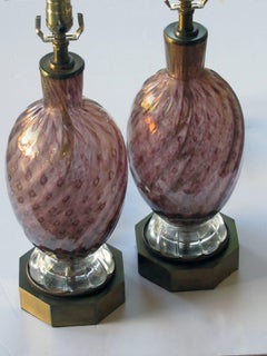 Good Quality Pair of Murano Seguso Midcentury Aubergine Glass Lamps