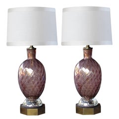 Good Quality Pair of Murano Seguso Midcentury Aubergine Glass Lamps