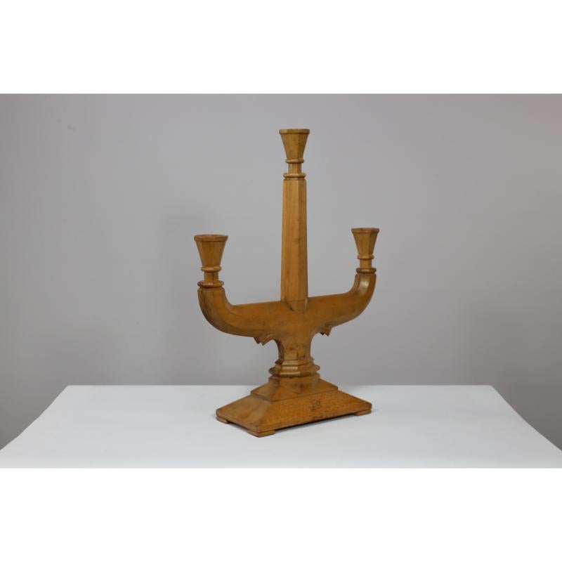 Beech A good quality pair of subtle Gothic Revival hand crafted beech candelabras. For Sale