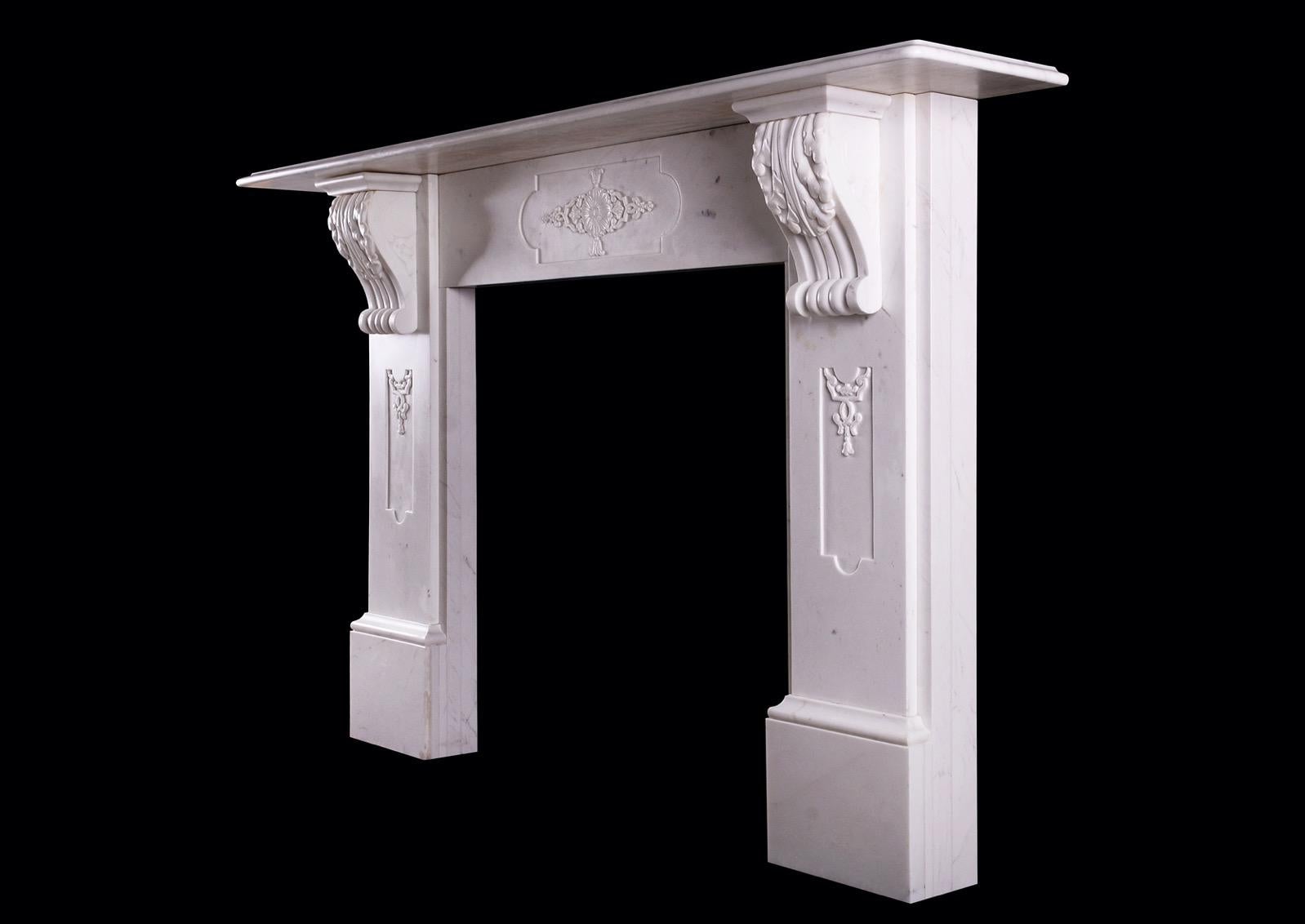 English Good Quality Period Victorian Fireplace in Statuary White Marble For Sale