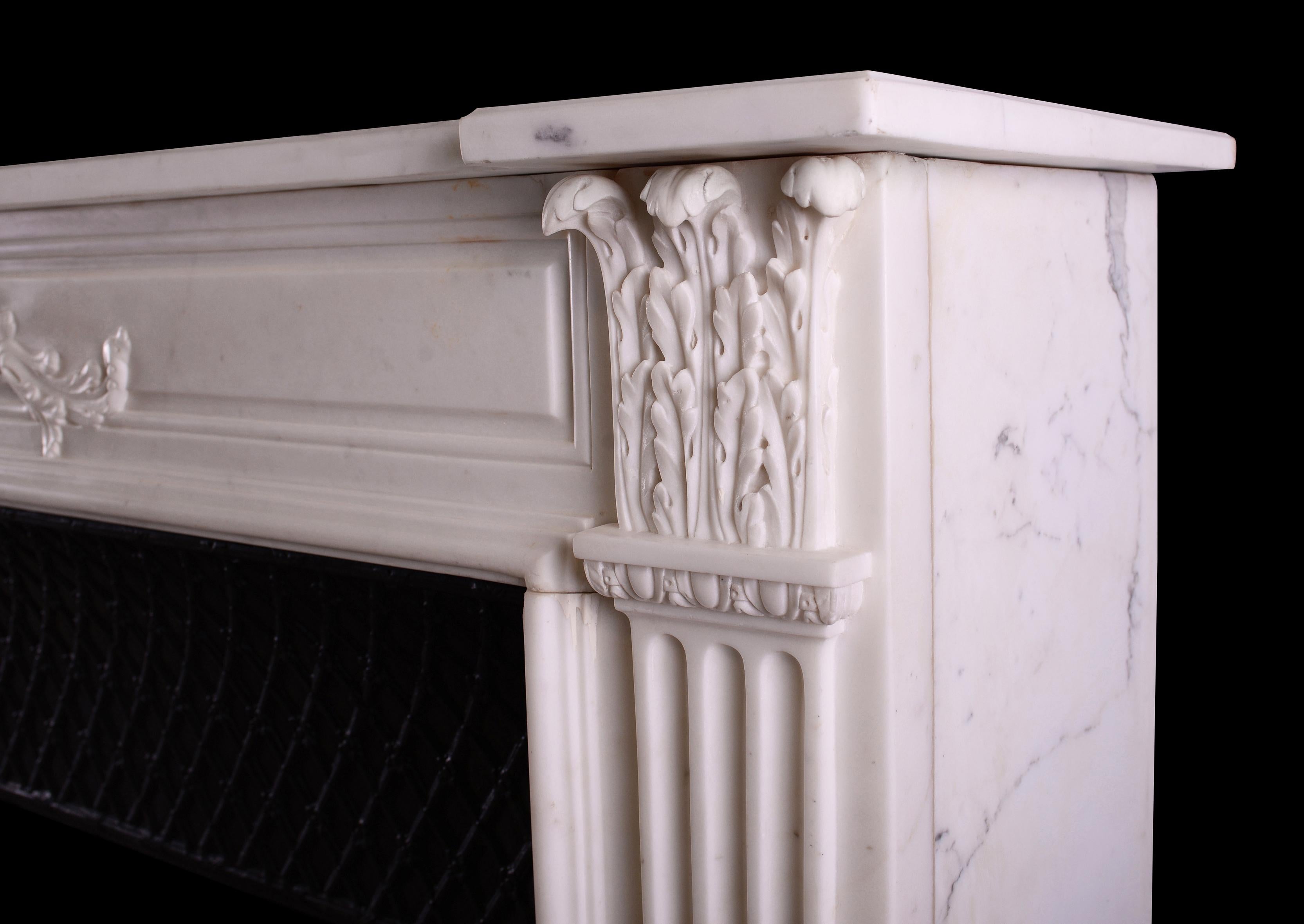 Good Quality Statuary Marble Fireplace in the Louis XVI Manner with Insert In Good Condition For Sale In London, GB