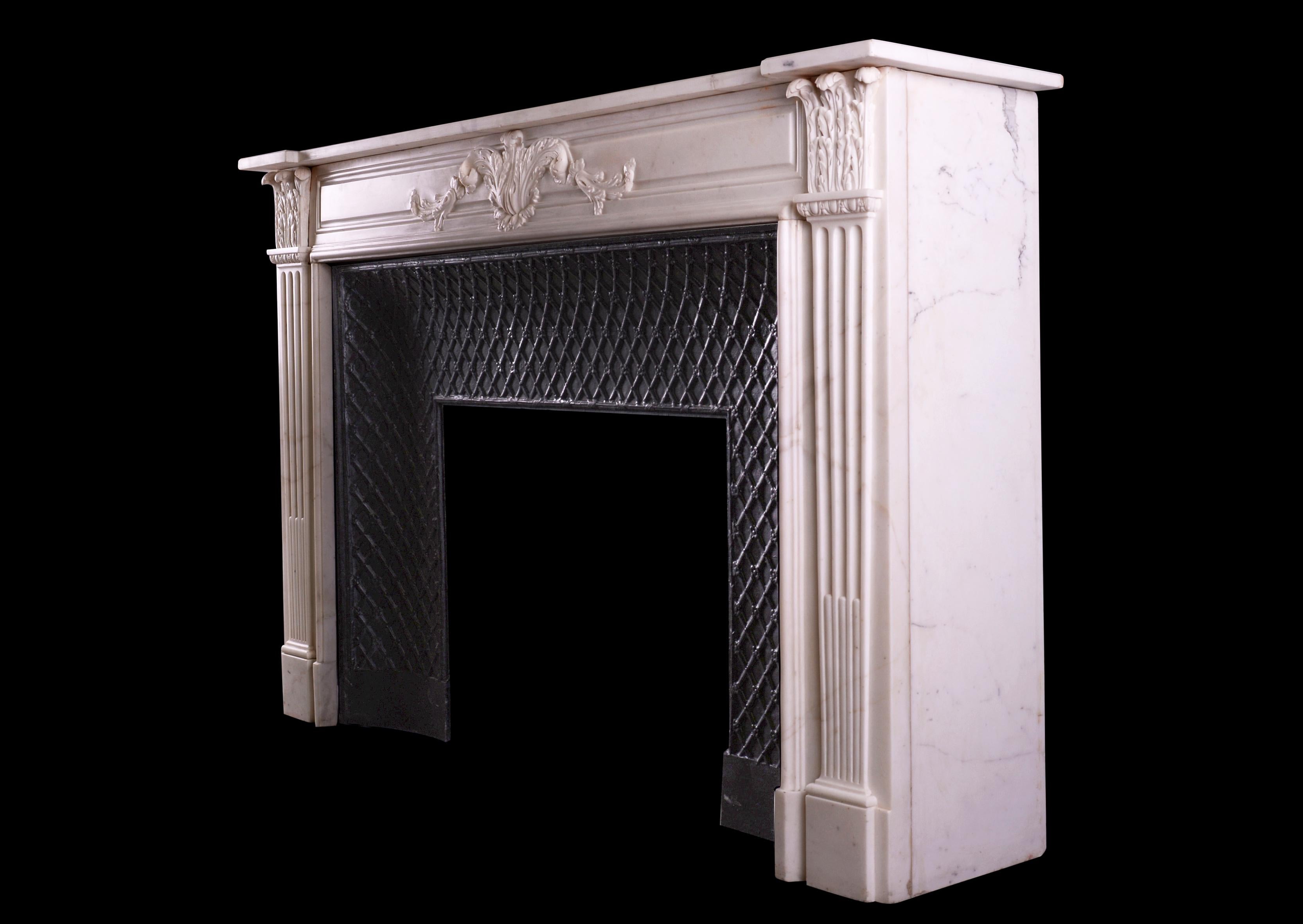 19th Century Good Quality Statuary Marble Fireplace in the Louis XVI Manner with Insert For Sale