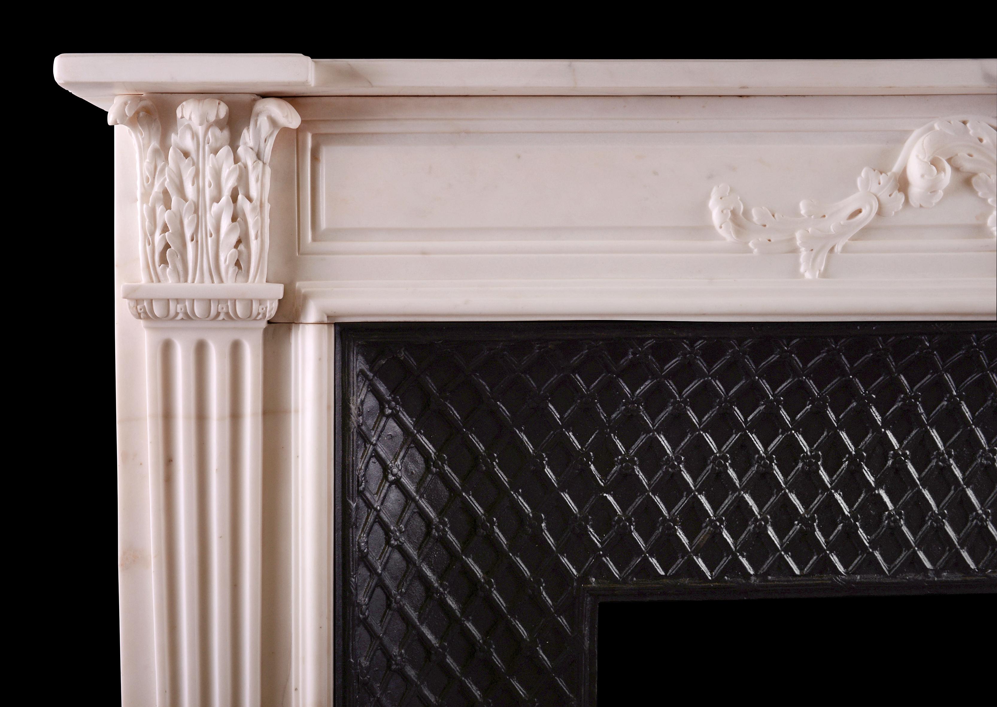 Good Quality Statuary Marble Fireplace in the Louis XVI Manner with Insert For Sale 1