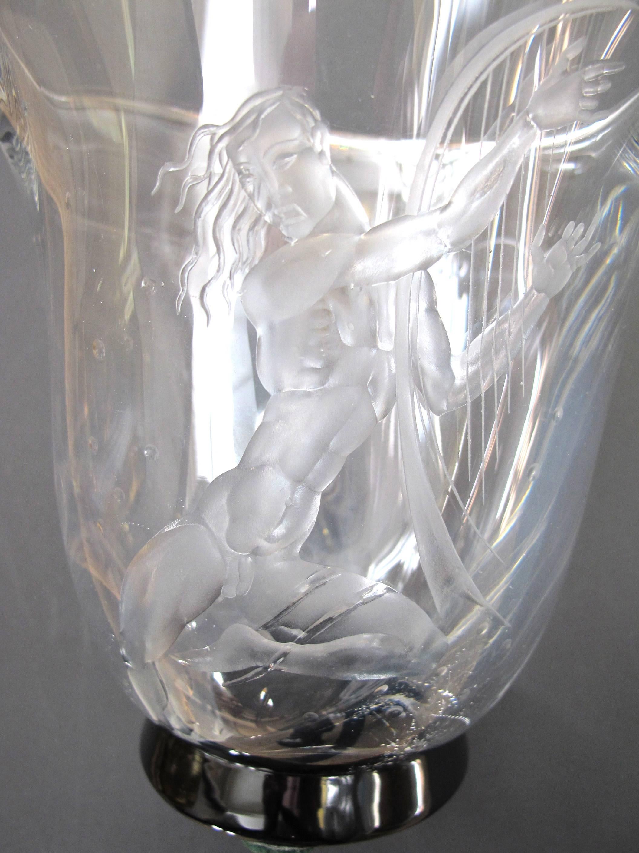 Good Quality Swedish Art Deco Etched Glass Vase by Simon Gate for Orrefors 1