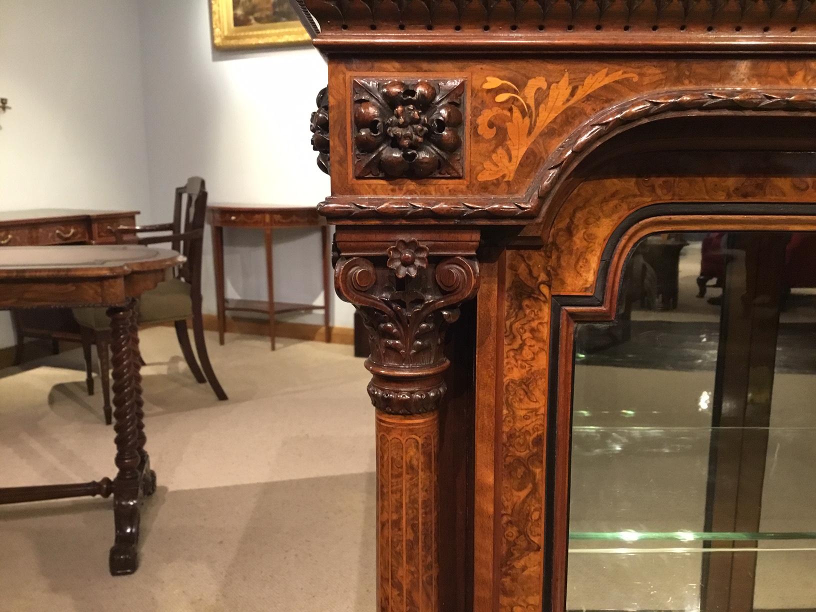 Good Quality Victorian Period Burr Walnut Two-Door Display Cabinet In Excellent Condition In Darwen, GB