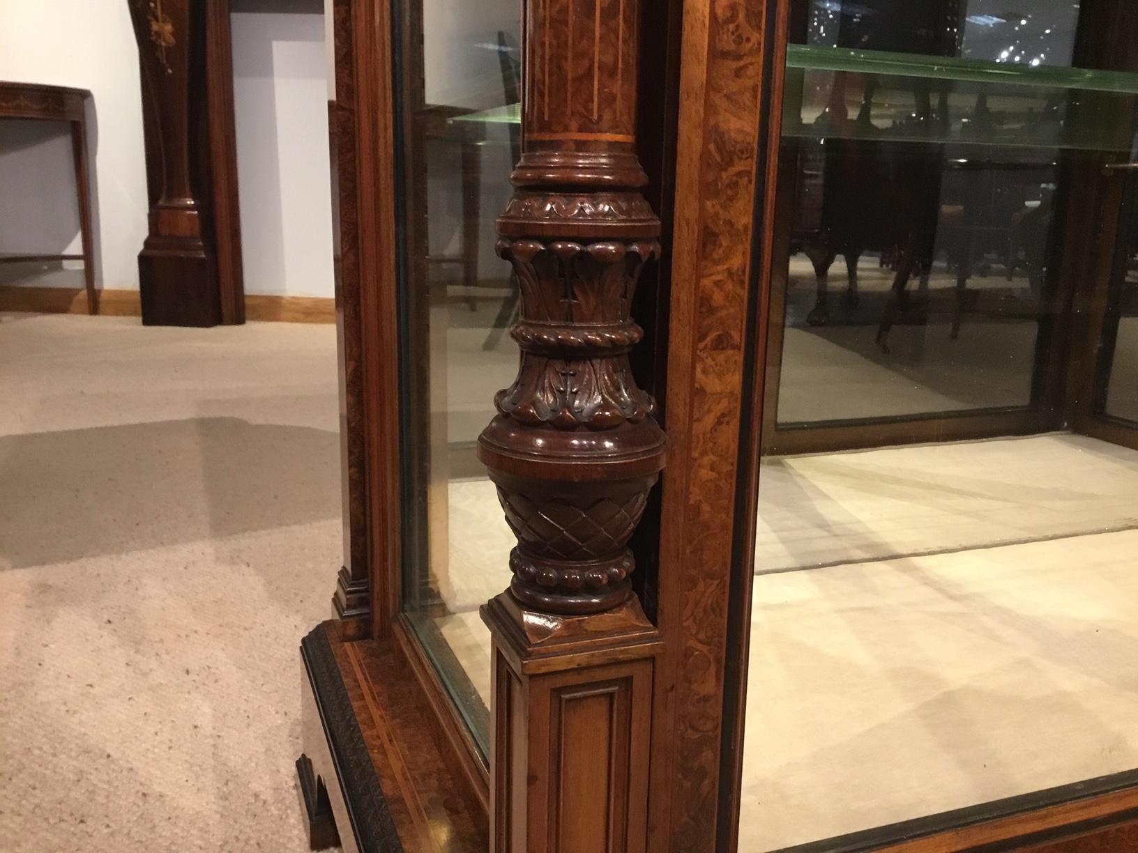 Mid-19th Century Good Quality Victorian Period Burr Walnut Two-Door Display Cabinet